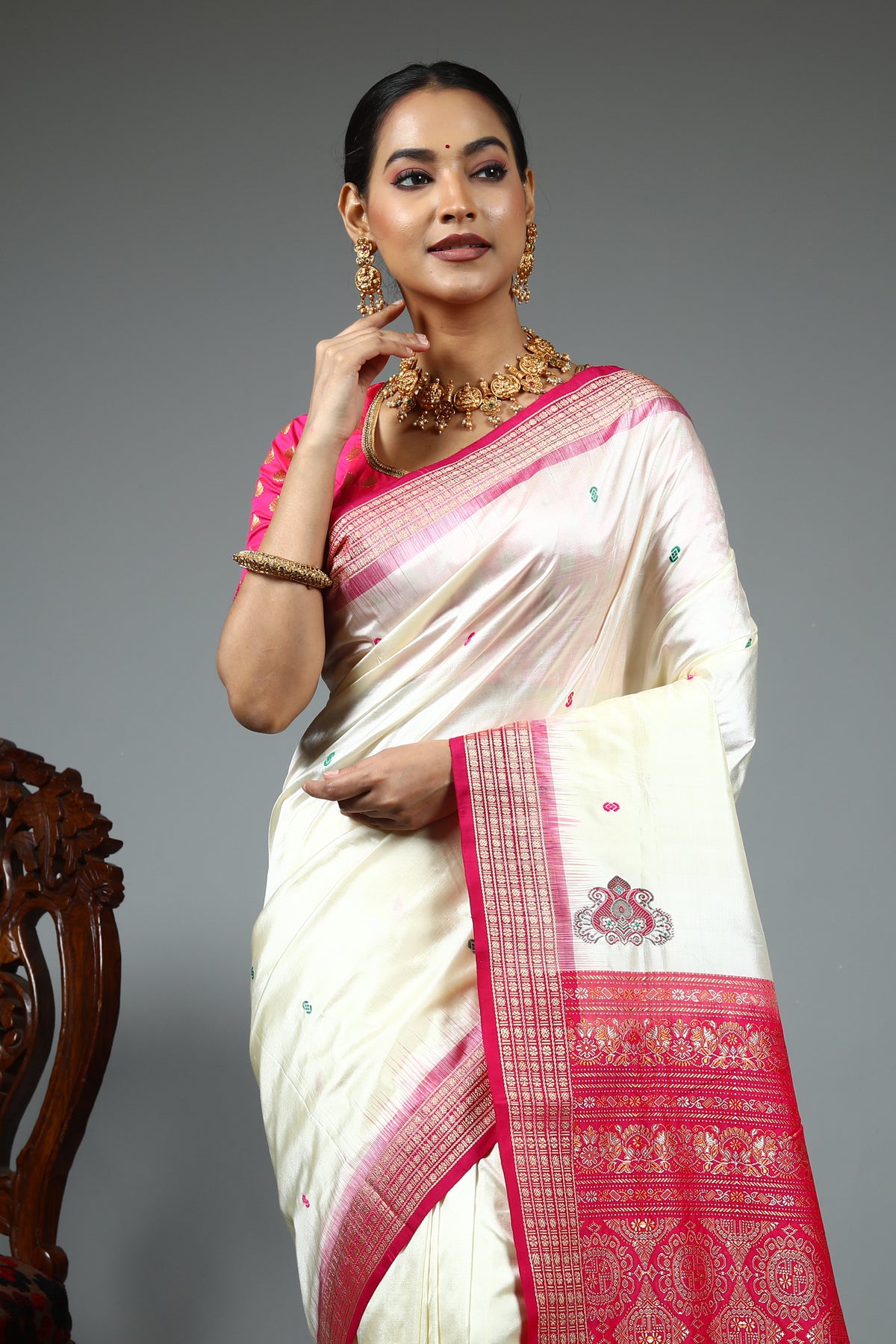 White Pure Bomkai Saree