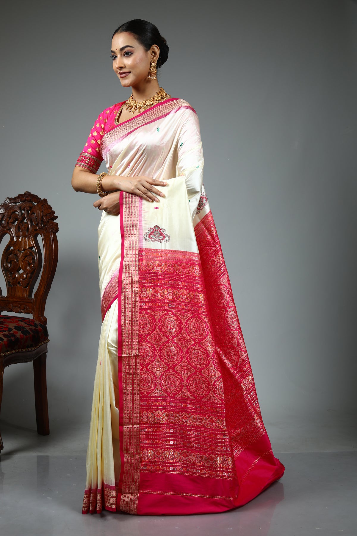 White Pure Bomkai Saree