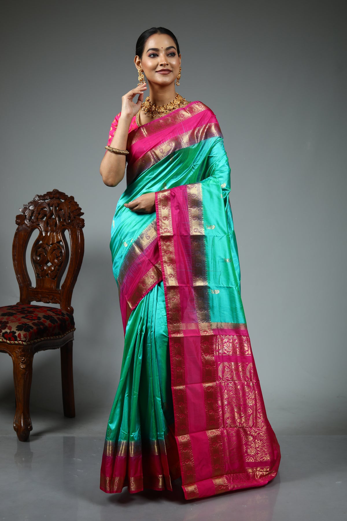Sea Green Pure Kanjivaram Silk Saree