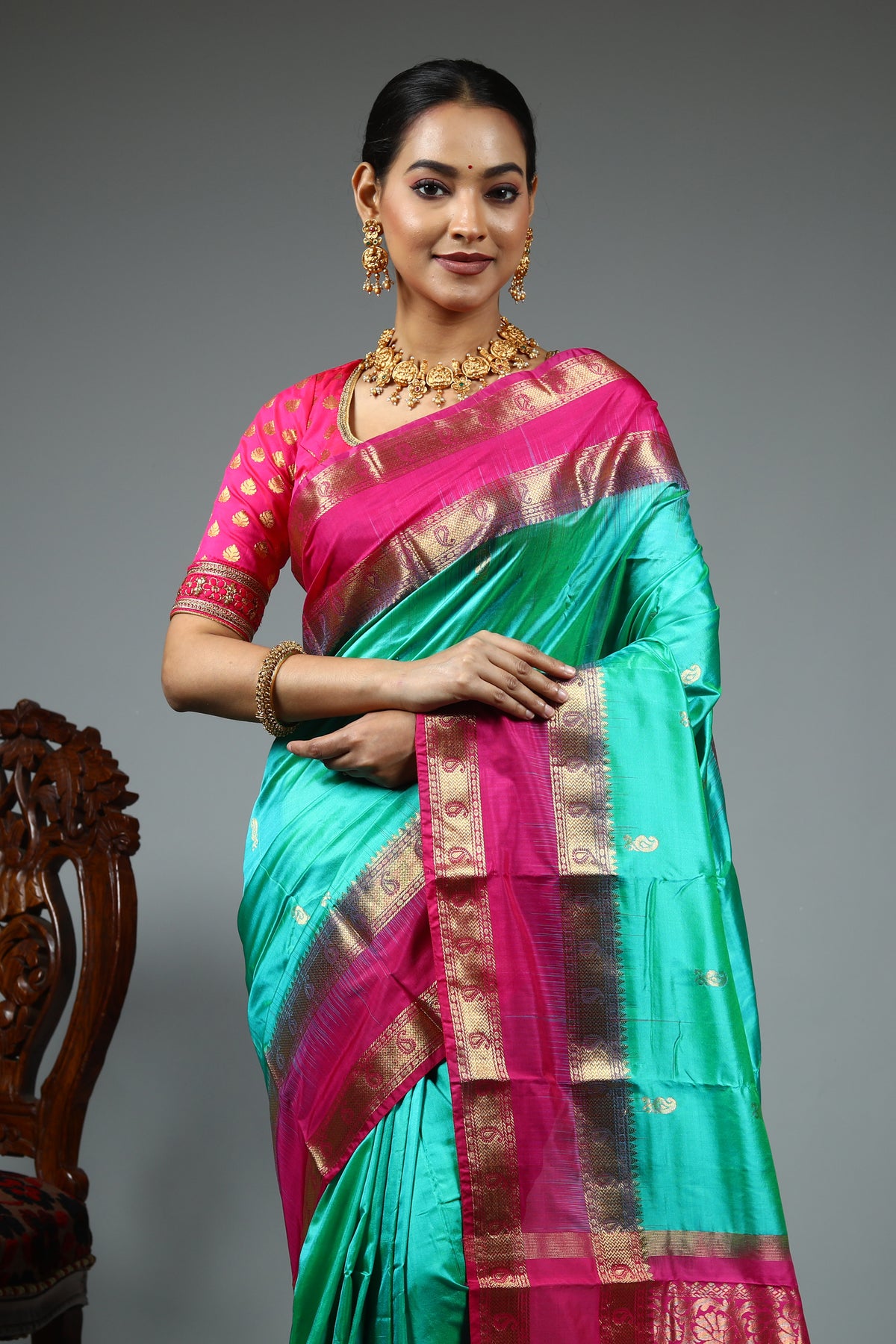 Sea Green Pure Kanjivaram Silk Saree