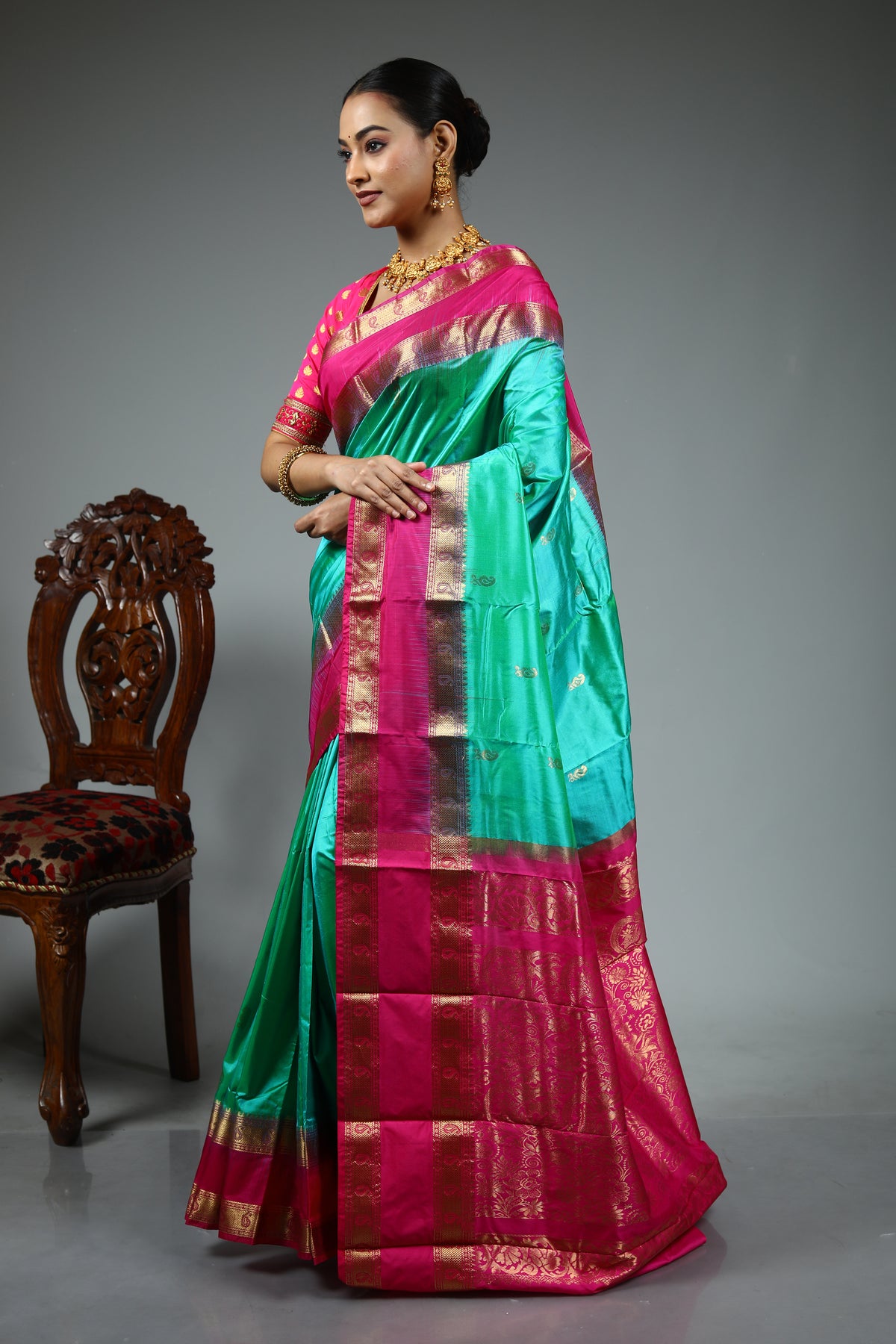 Sea Green Pure Kanjivaram Silk Saree