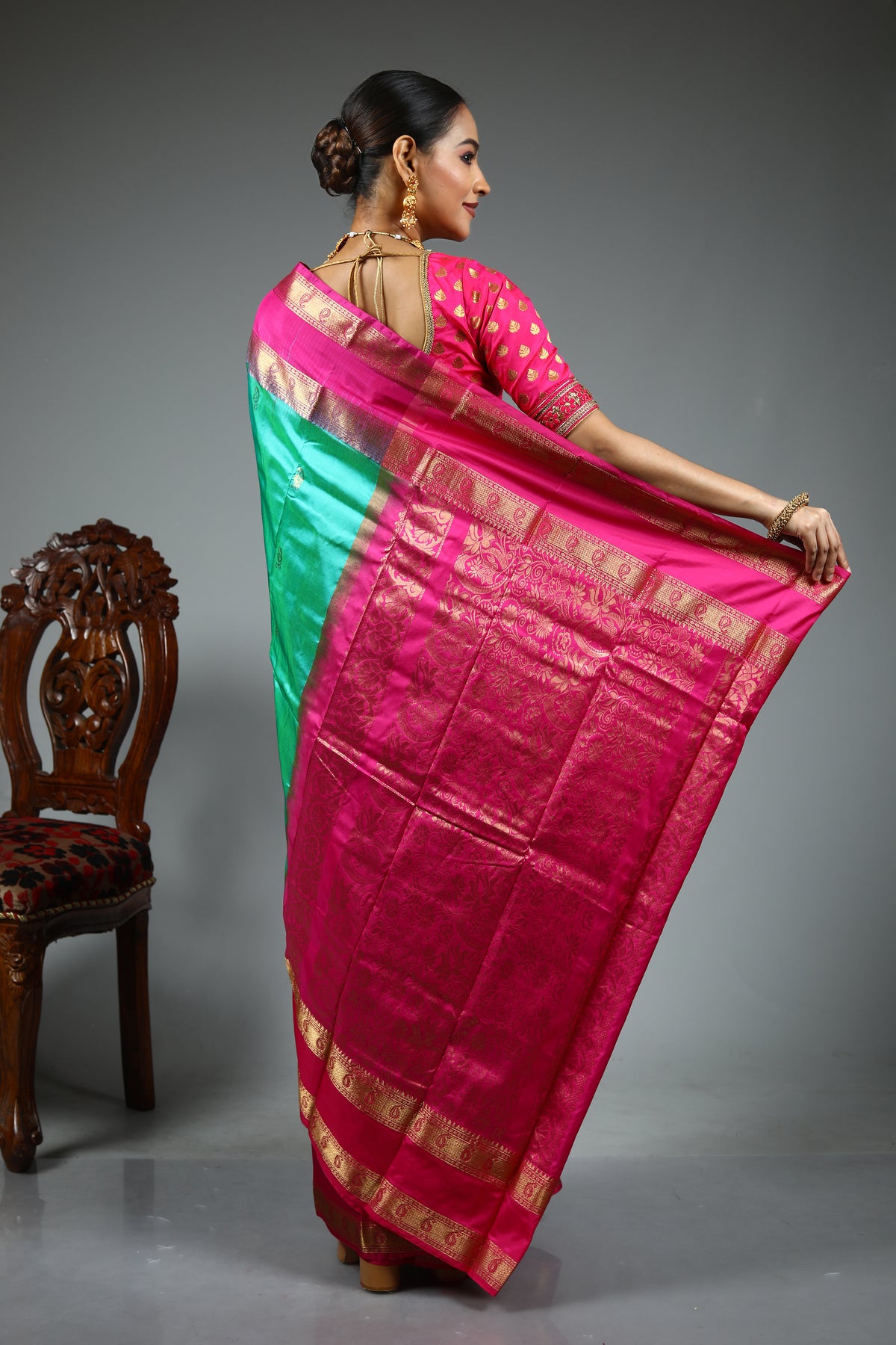 Sea Green Pure Kanjivaram Silk Saree