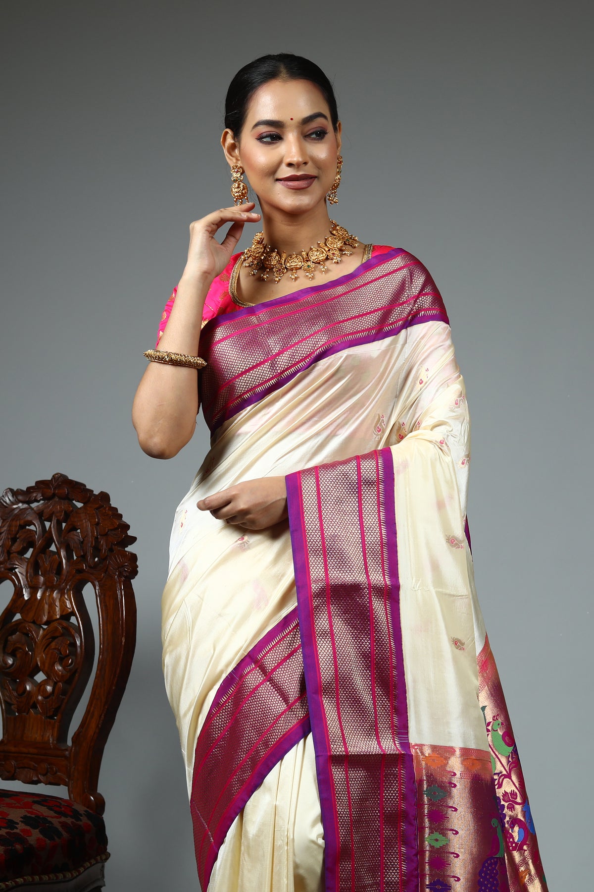 Offwhite Pure Paithani Saree