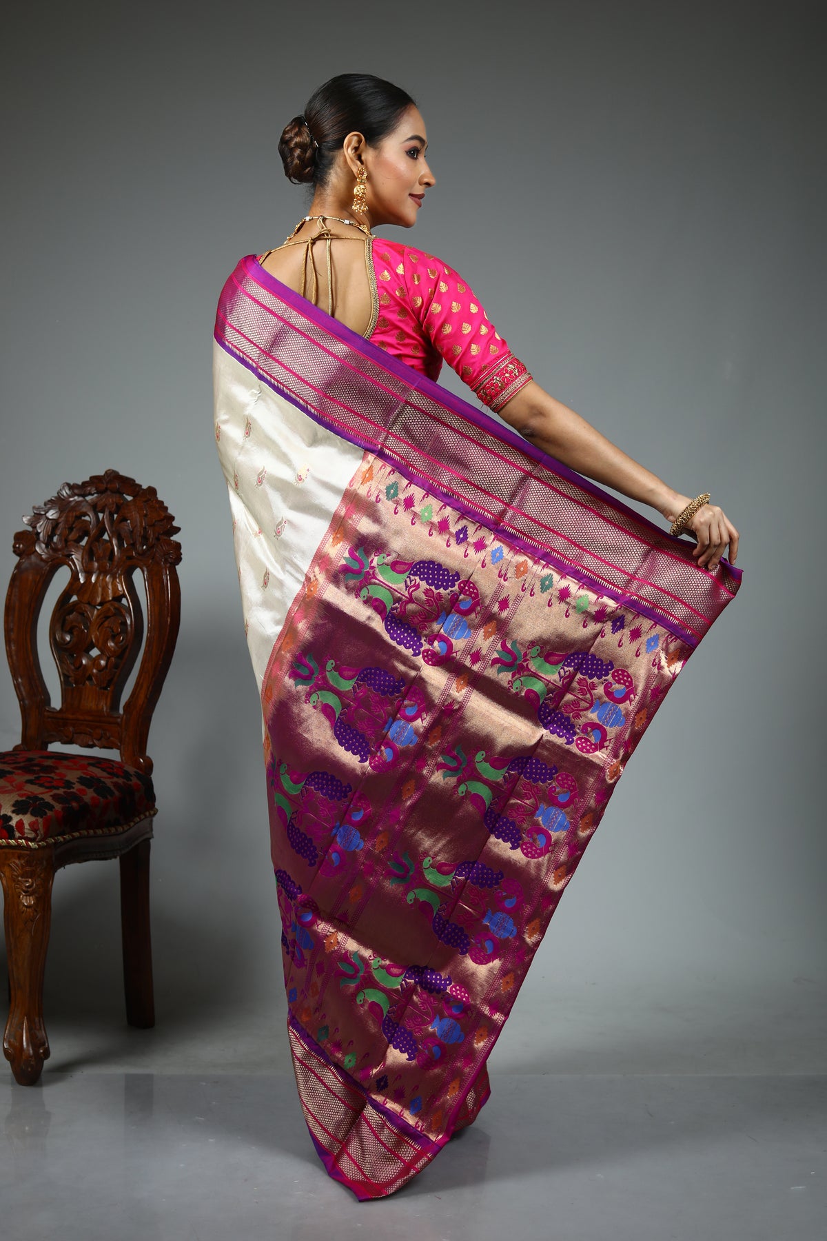 Offwhite Pure Paithani Saree