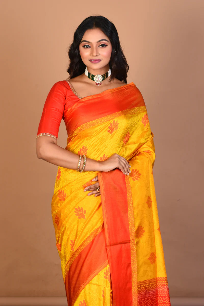 Yellow Pure Arani Silk Saree with Blouse Piece - Keya Seth Exclusive