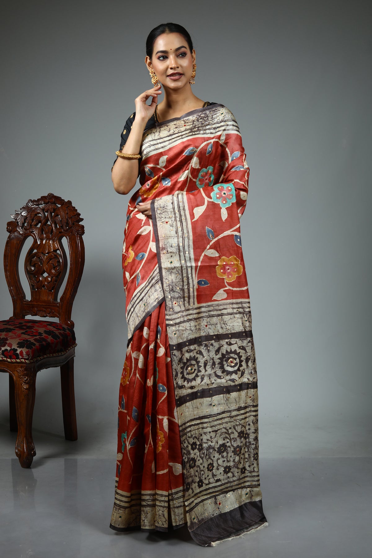 Rust Pure Silk Saree