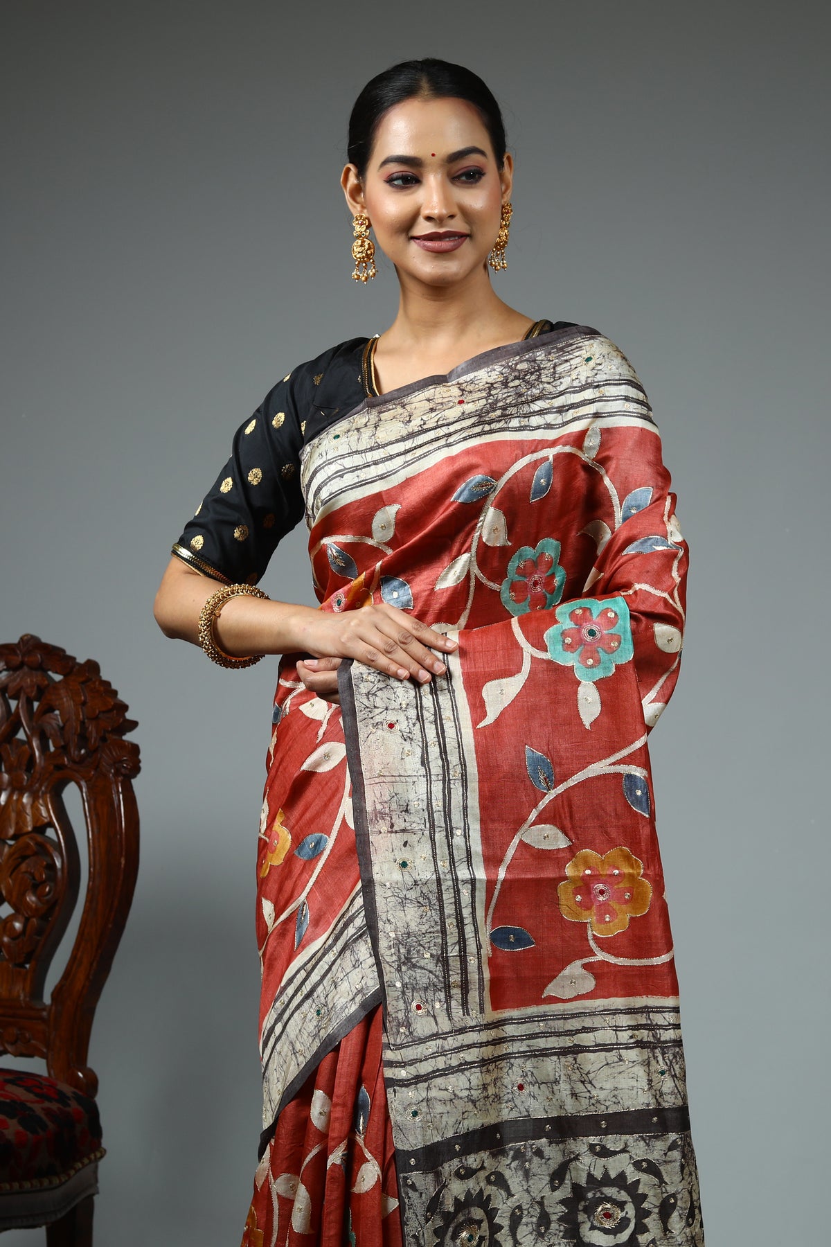 Rust Pure Silk Saree