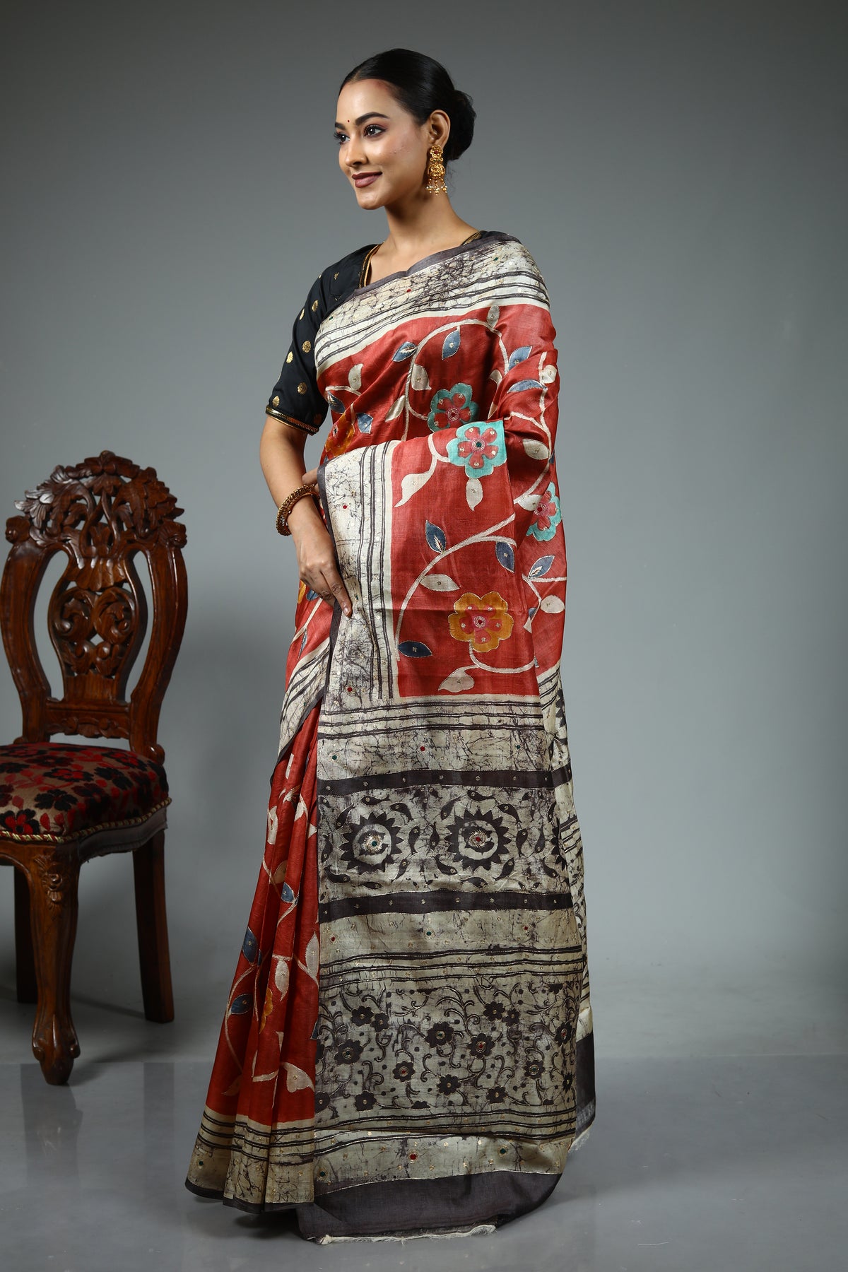Rust Pure Silk Saree