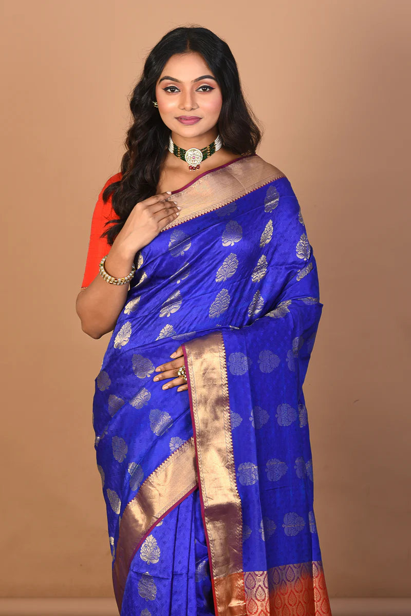Royal Blue Pure Arani Silk Saree with Blouse Piece - Keya Seth Exclusive