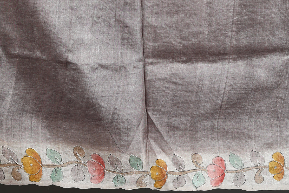 Light Brown Pure Tussar Saree