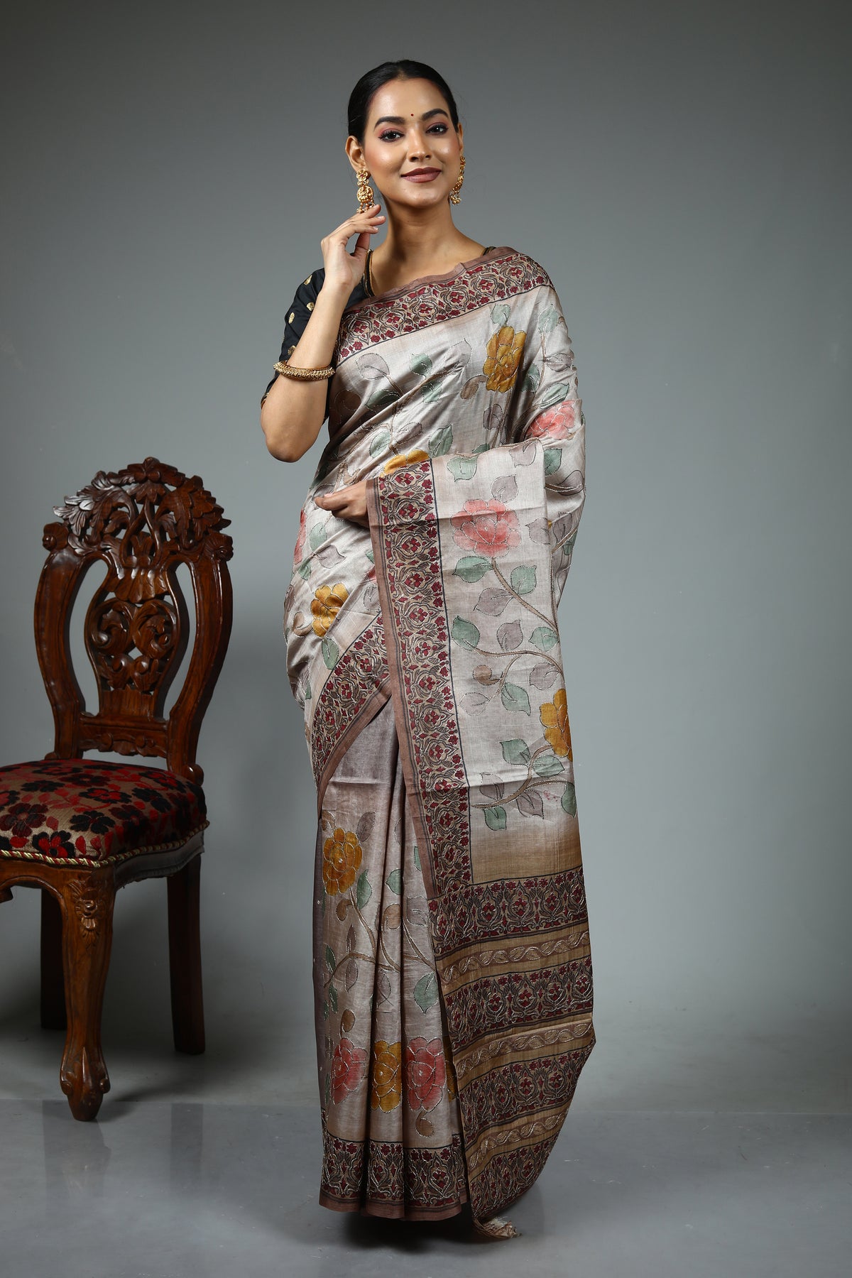 Light Brown Pure Tussar Saree
