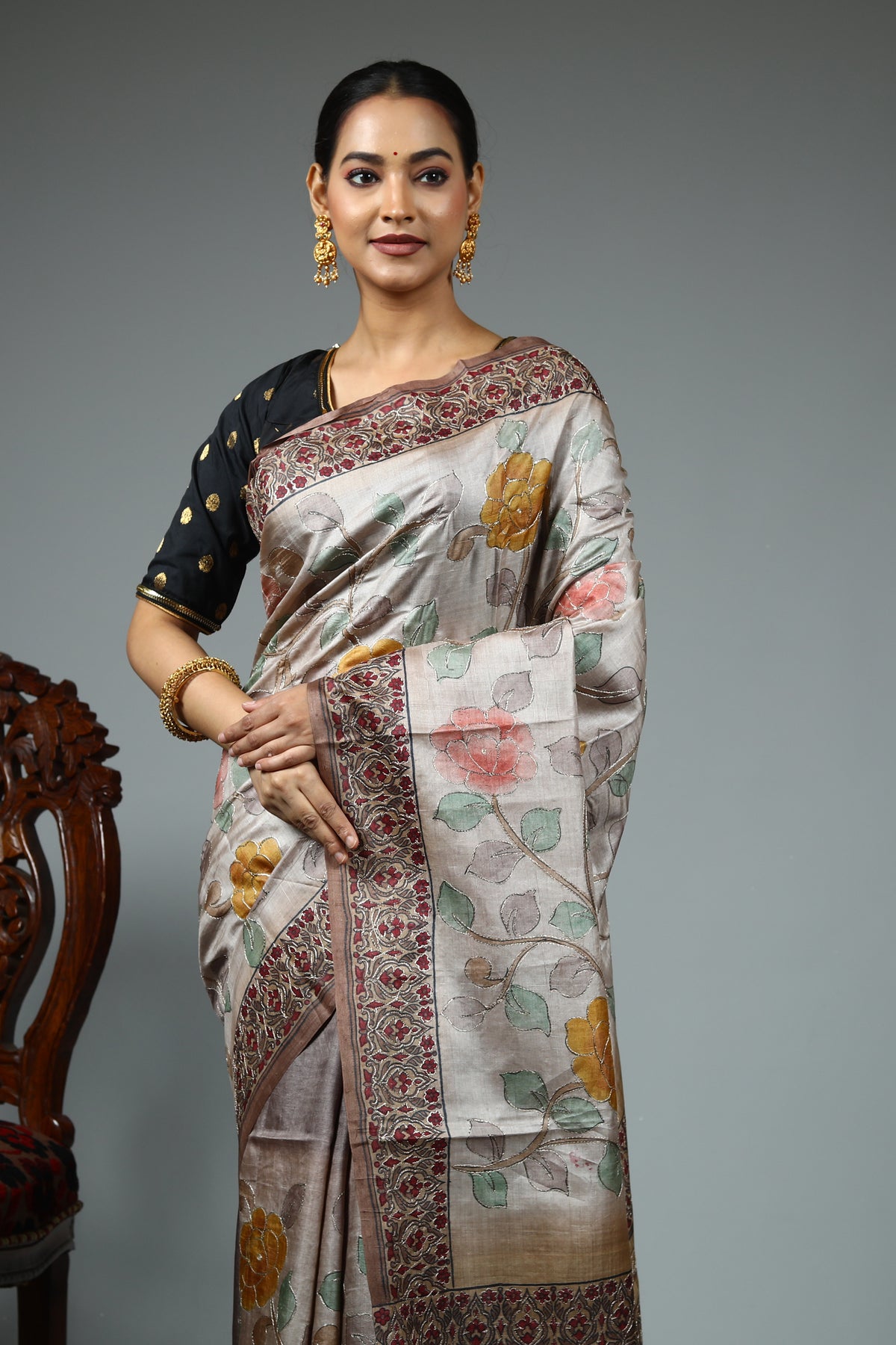 Light Brown Pure Tussar Saree