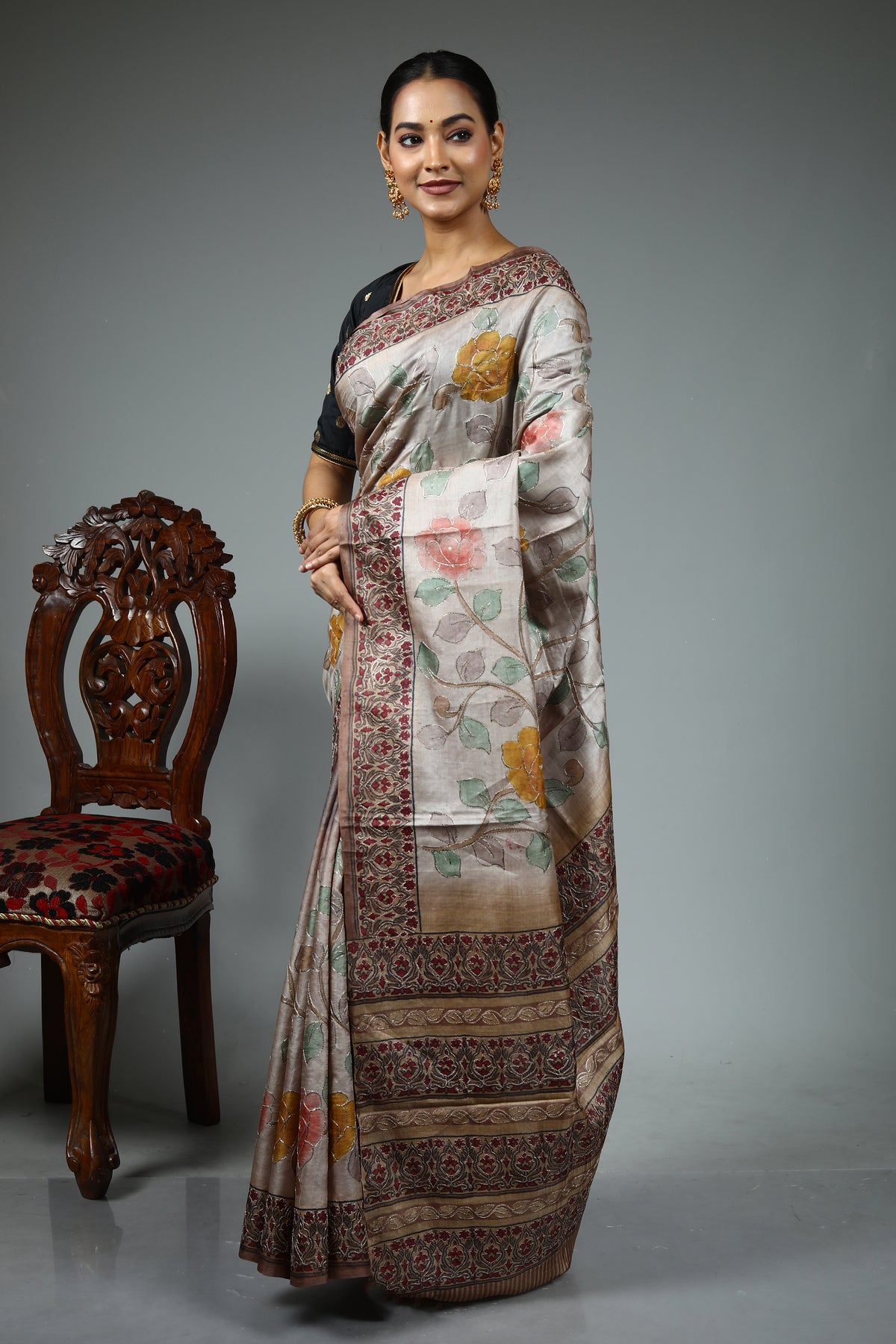 Light Brown Pure Tussar Saree