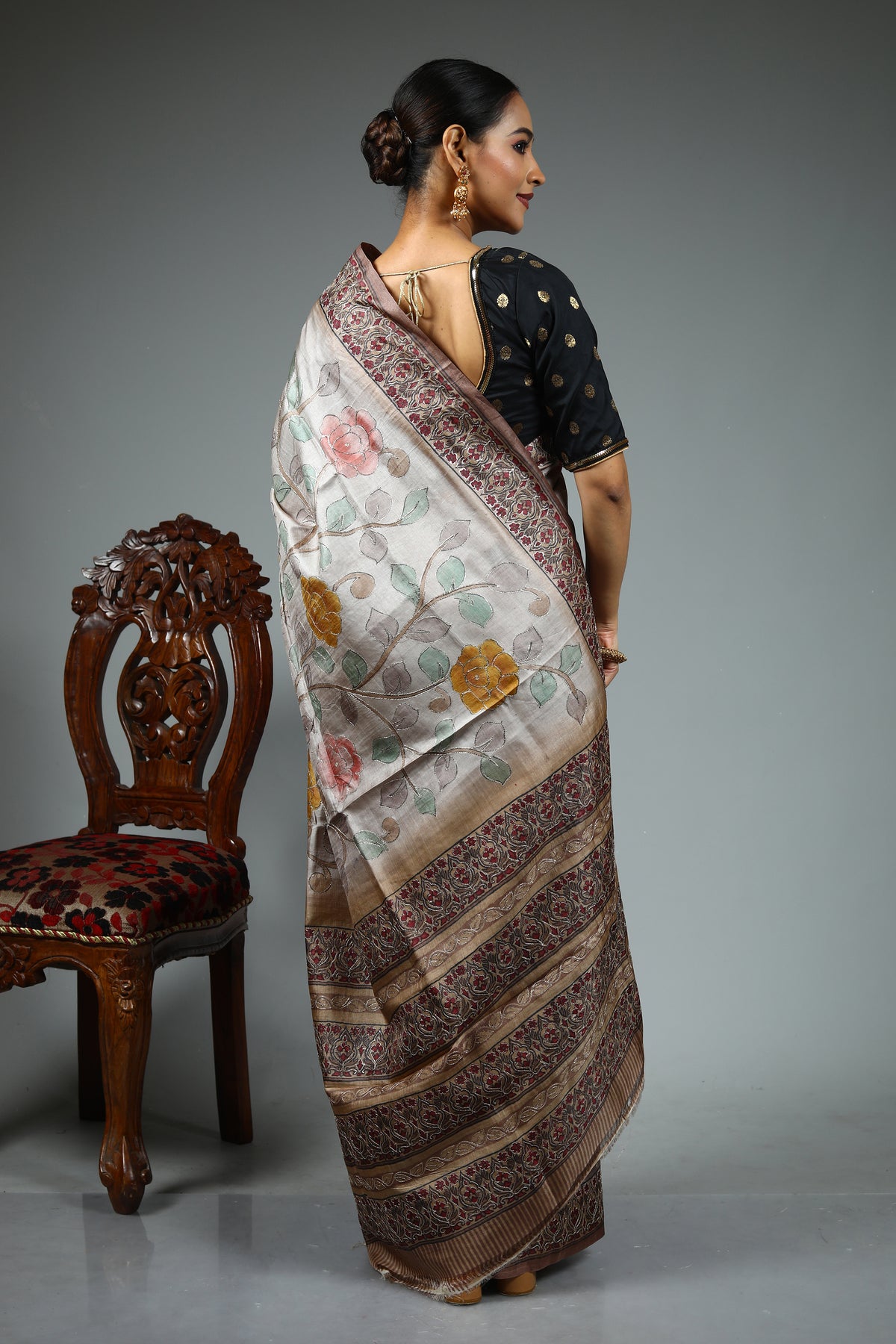 Light Brown Pure Tussar Saree