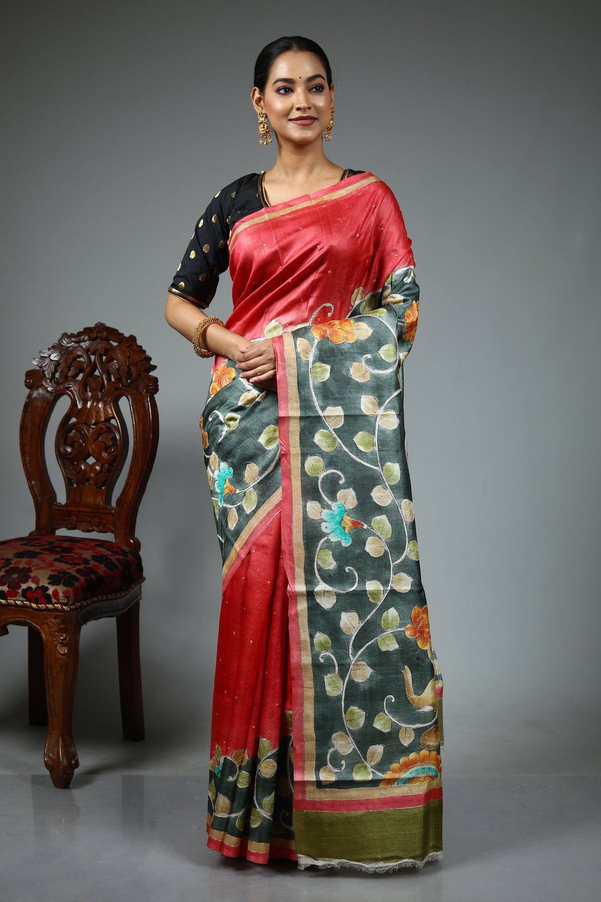 Rust Pure Tussar Saree
