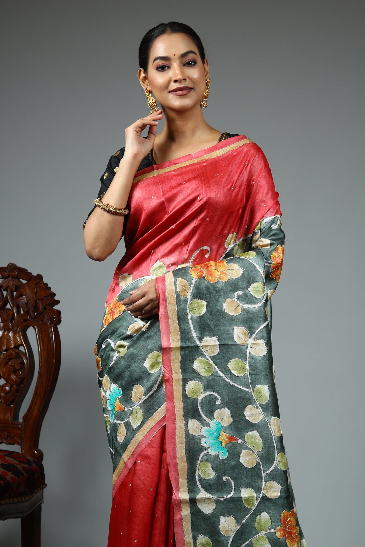 Rust Pure Tussar Saree