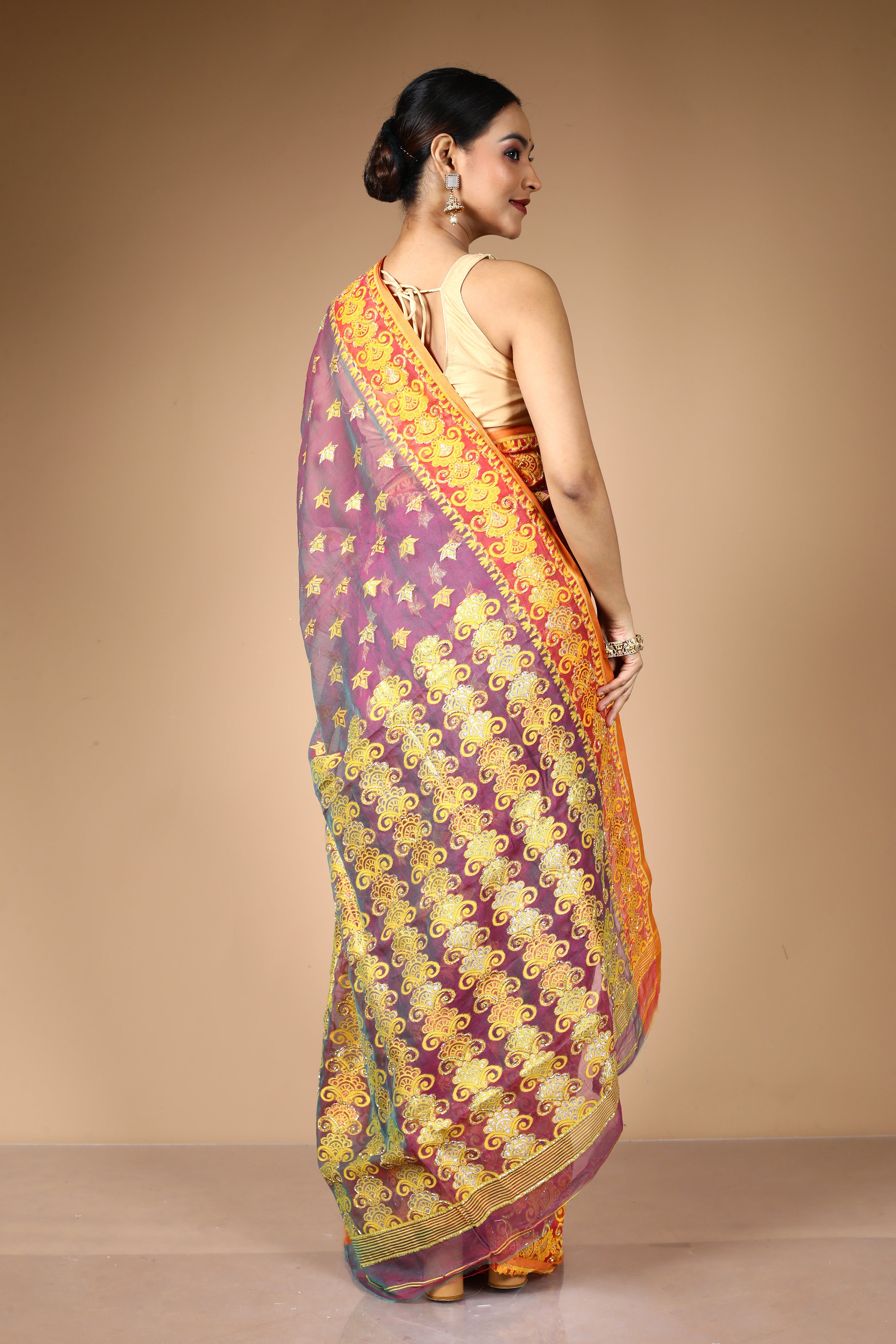 Mauve Jamdani Saree with Cutdana Work