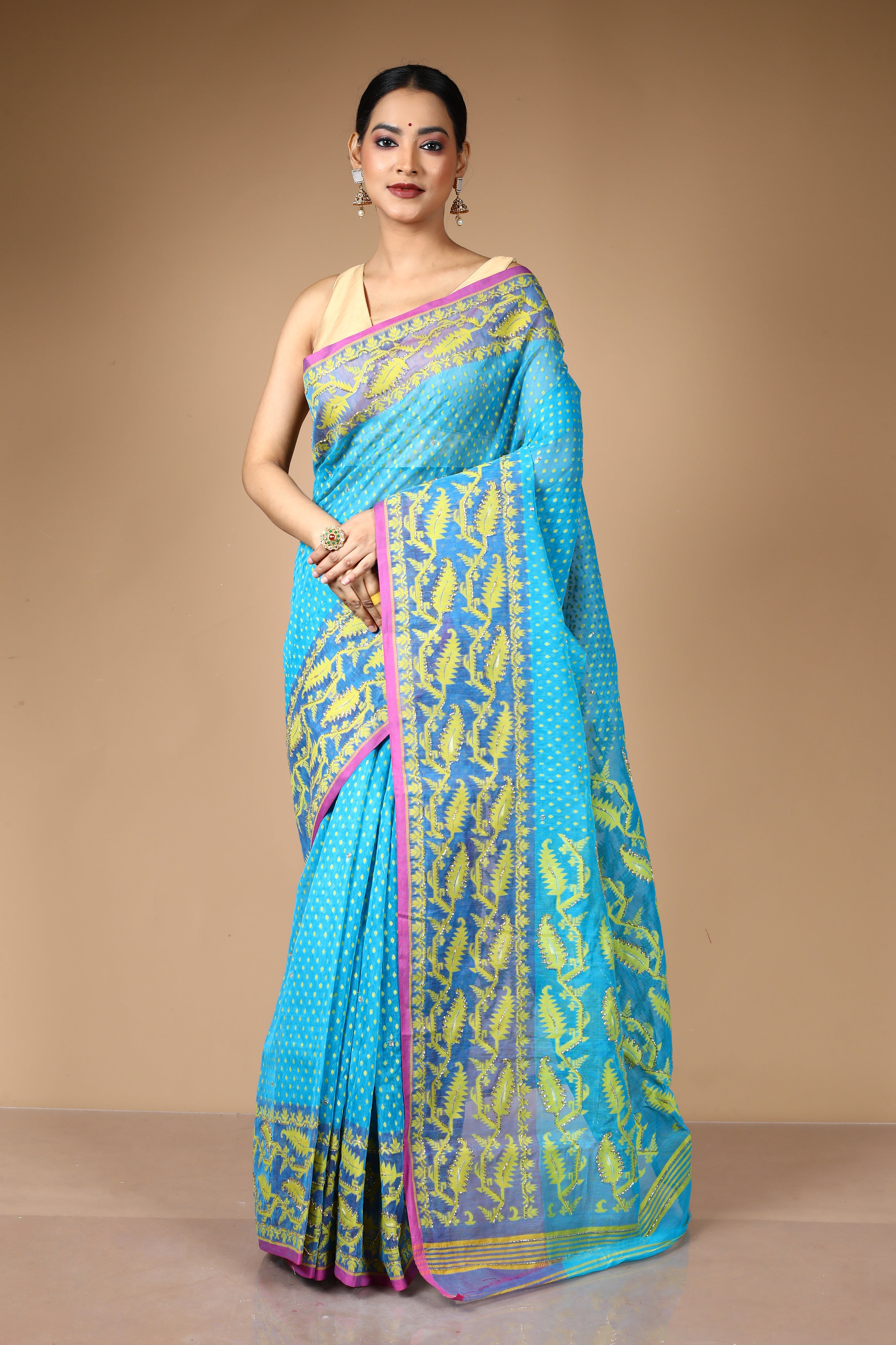 Sky Blue Jamdani Saree with Cutdana Work