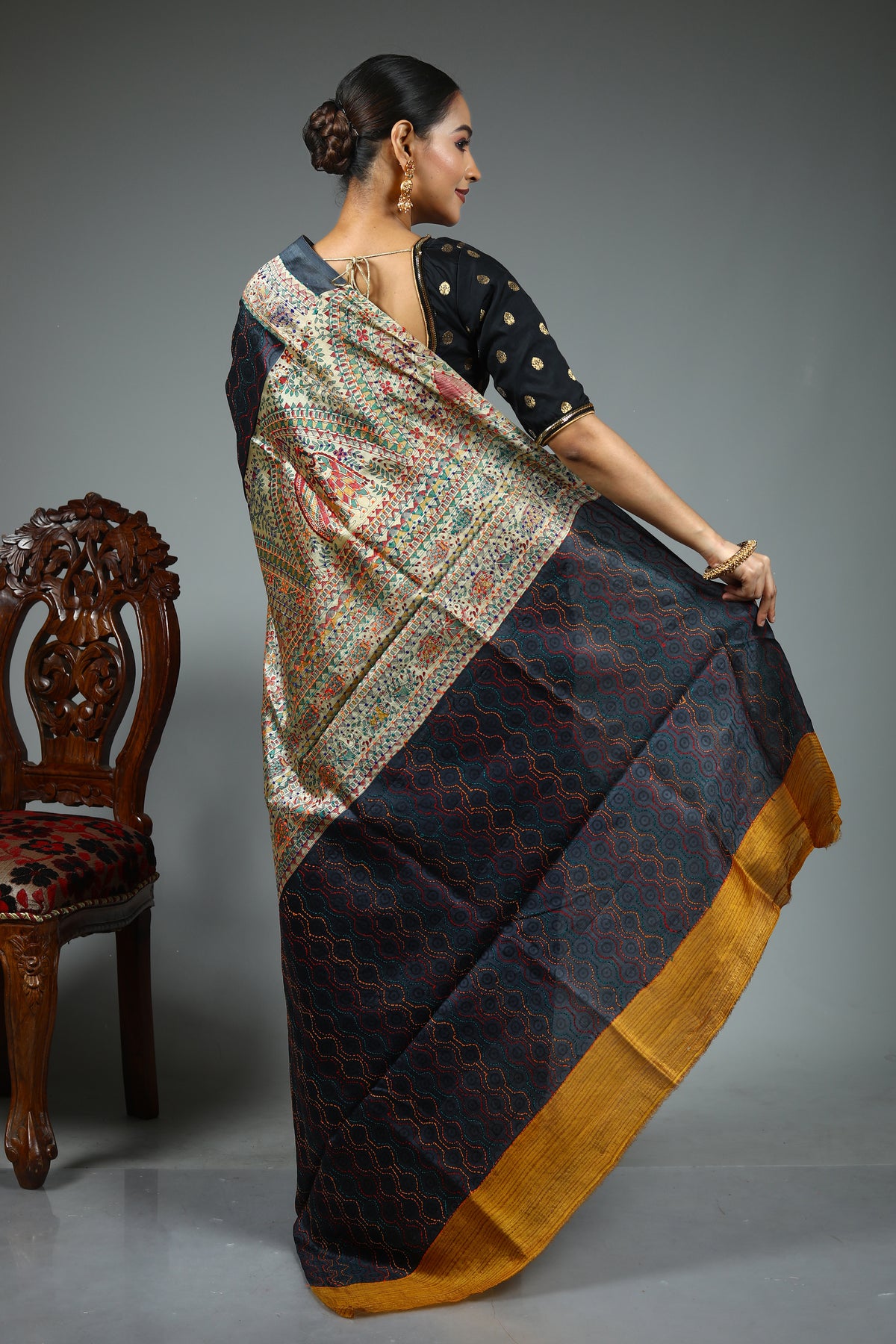 Black Tussar Saree