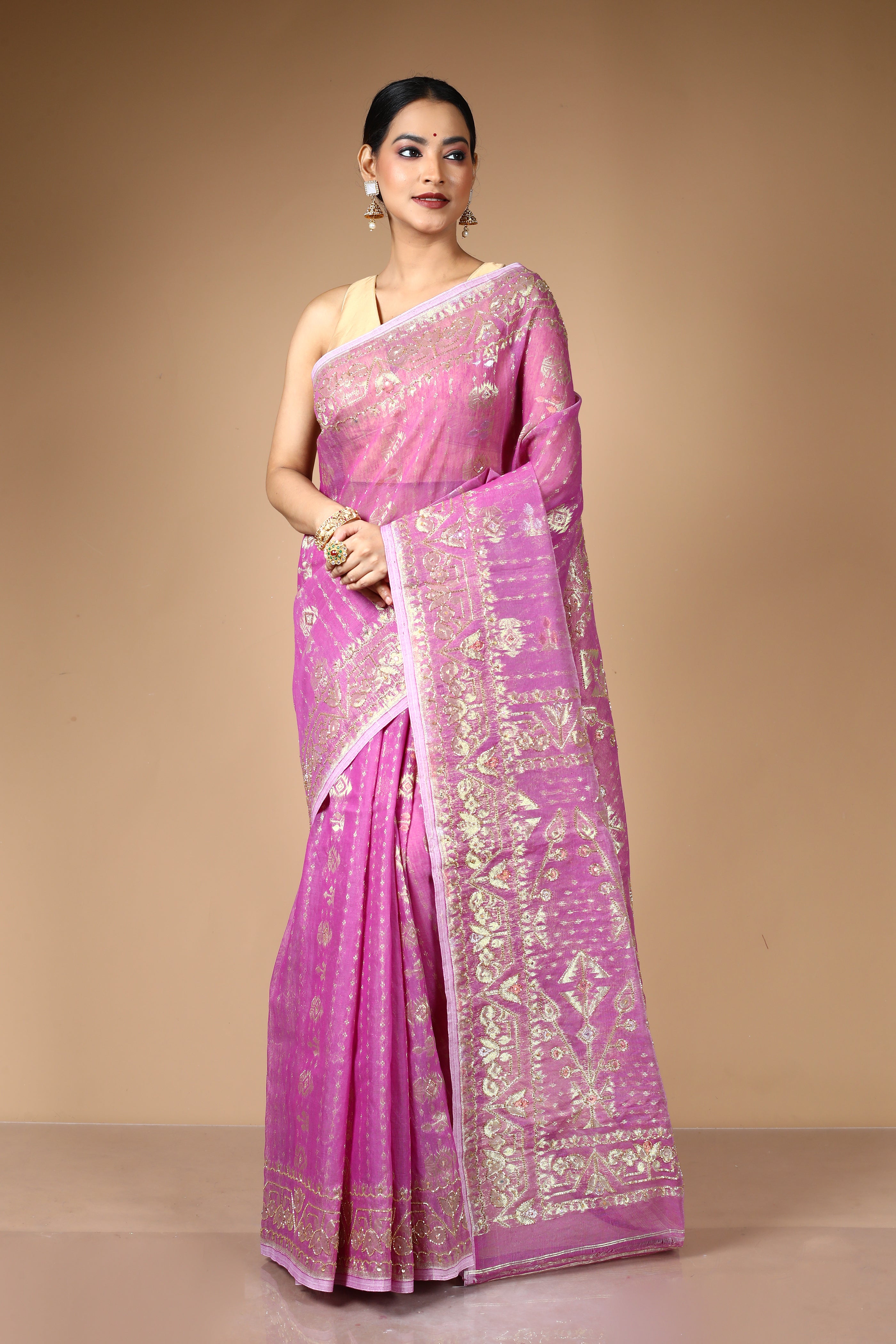 Light Purple Jamdani Saree with Cutdana Work
