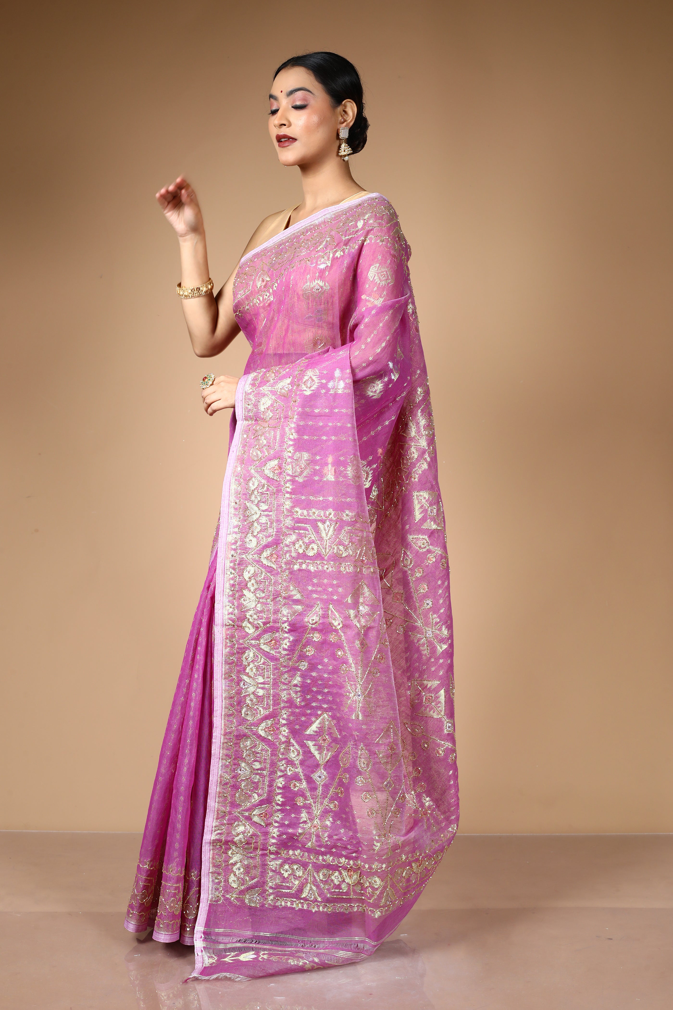 Light Purple Jamdani Saree with Cutdana Work