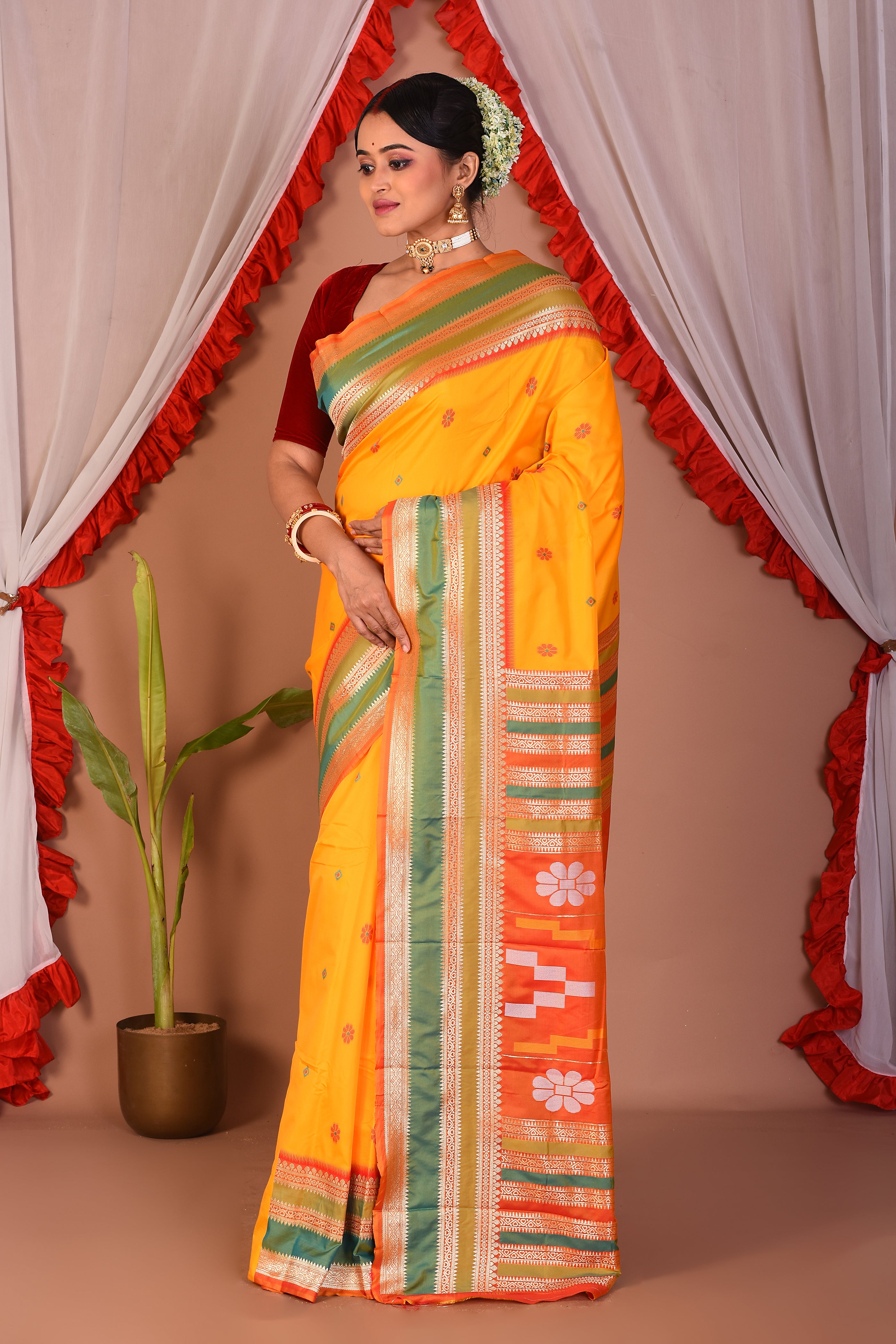 Yellow Blended Bangalore Silk Saree - Keya Seth Exclusive