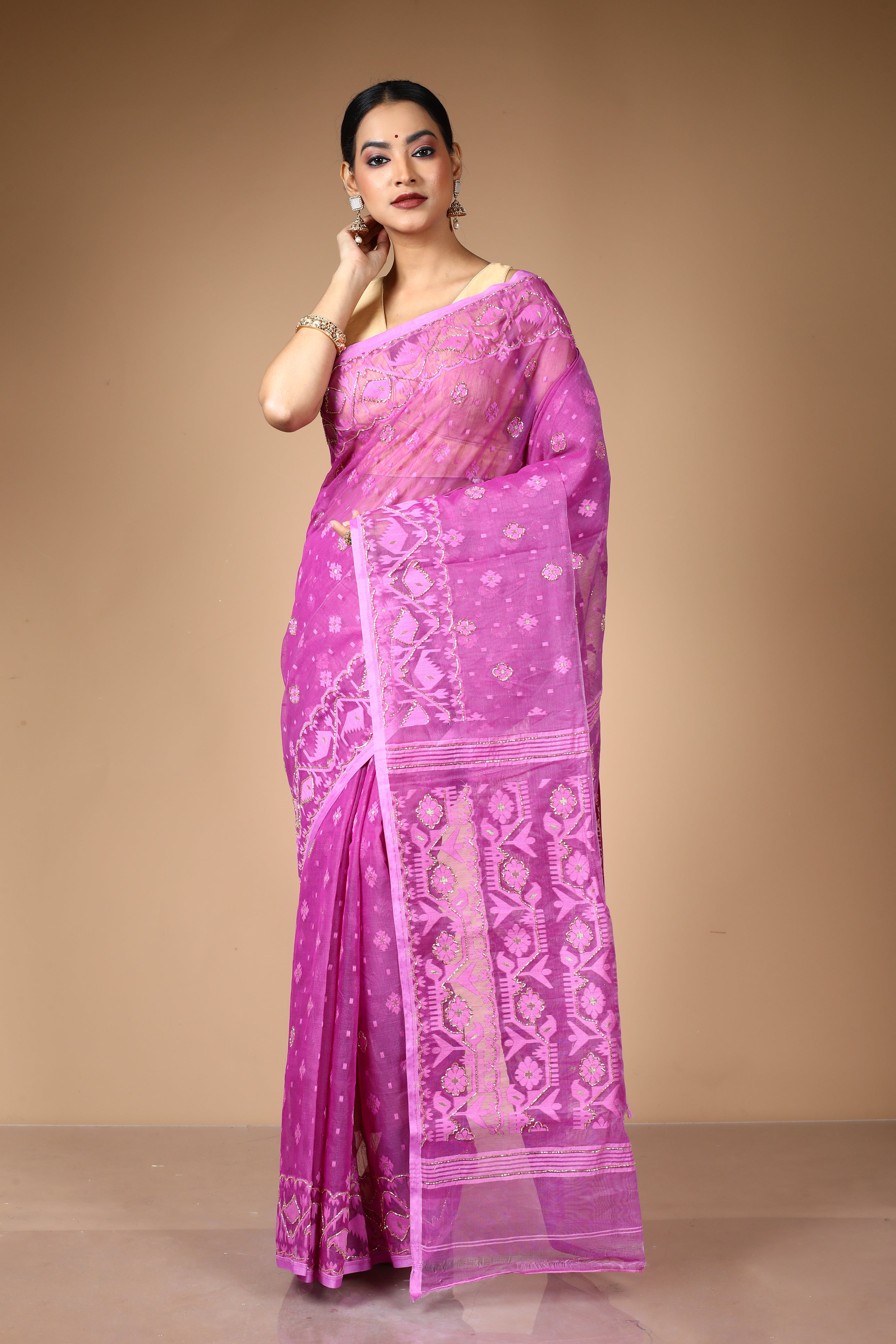 Purple Jamdani Saree with Cutdana Work