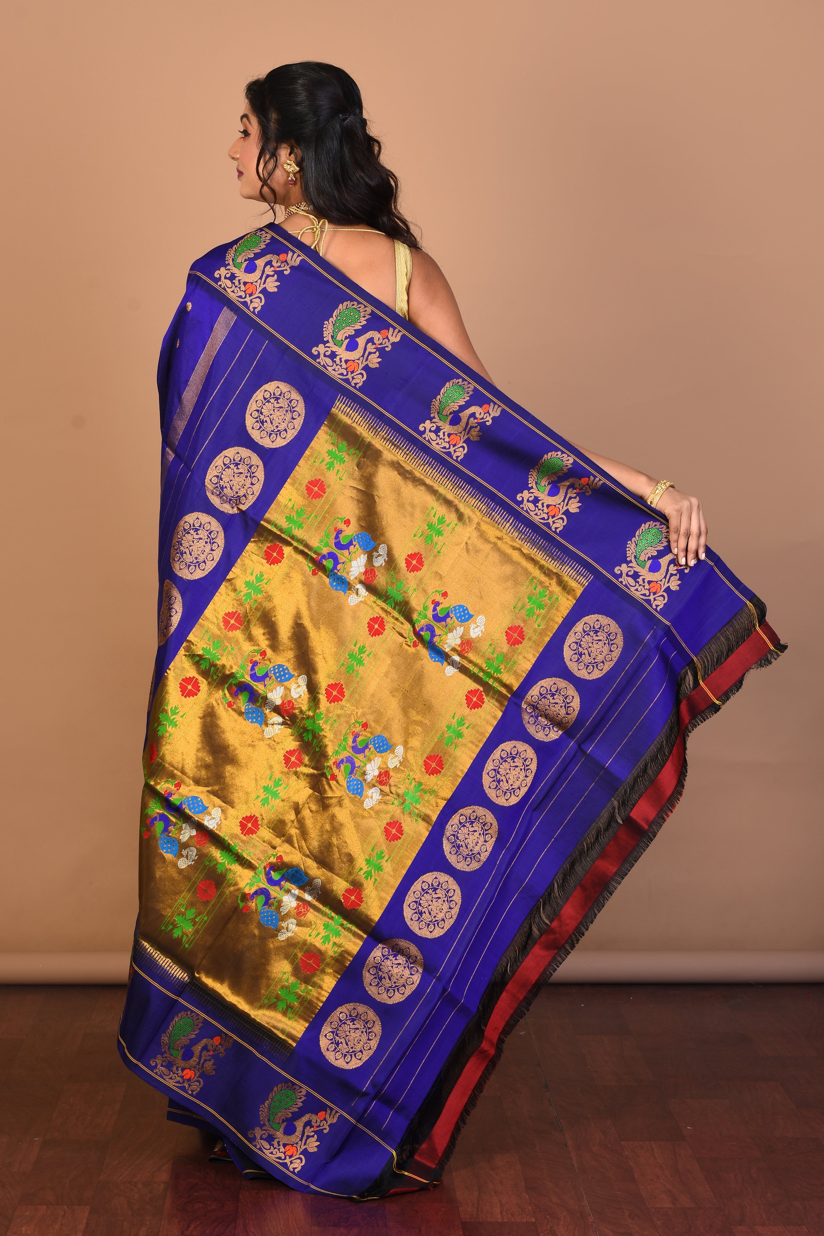 Deep Blue Pure Paithani Silk Saree with Blouse Piece - Keya Seth Exclusive