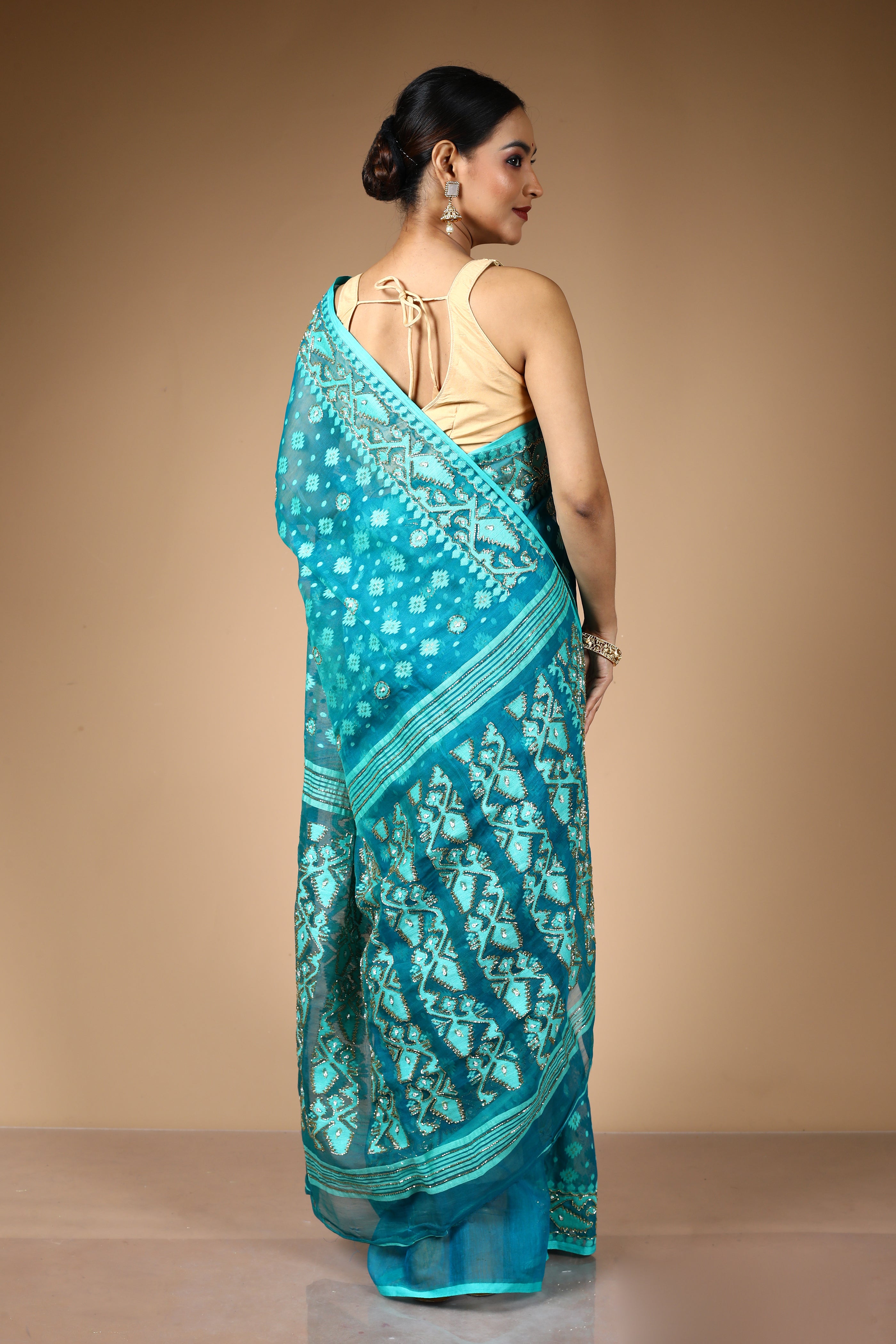 Blue Jamdani Saree with Cutdana Work