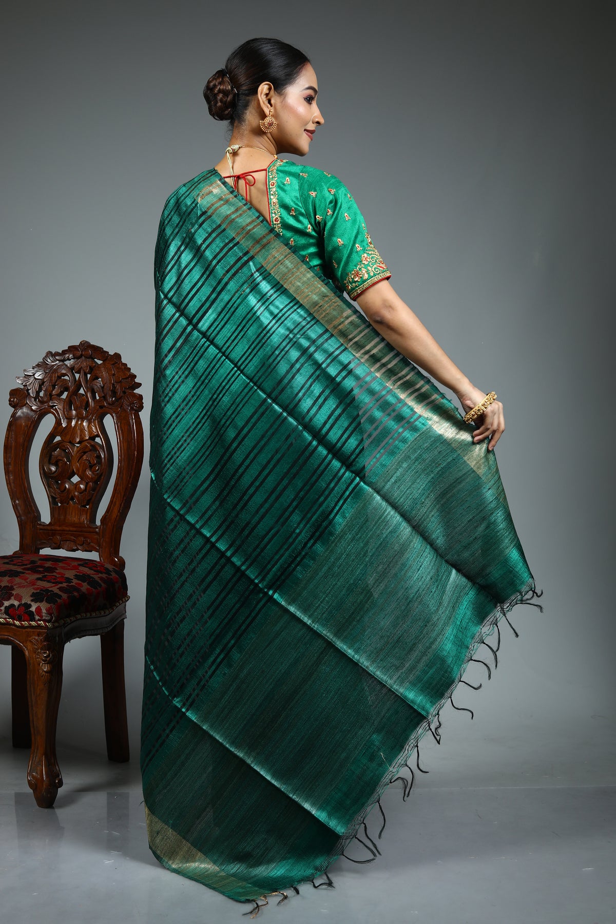 Bottle Green Tussar Saree