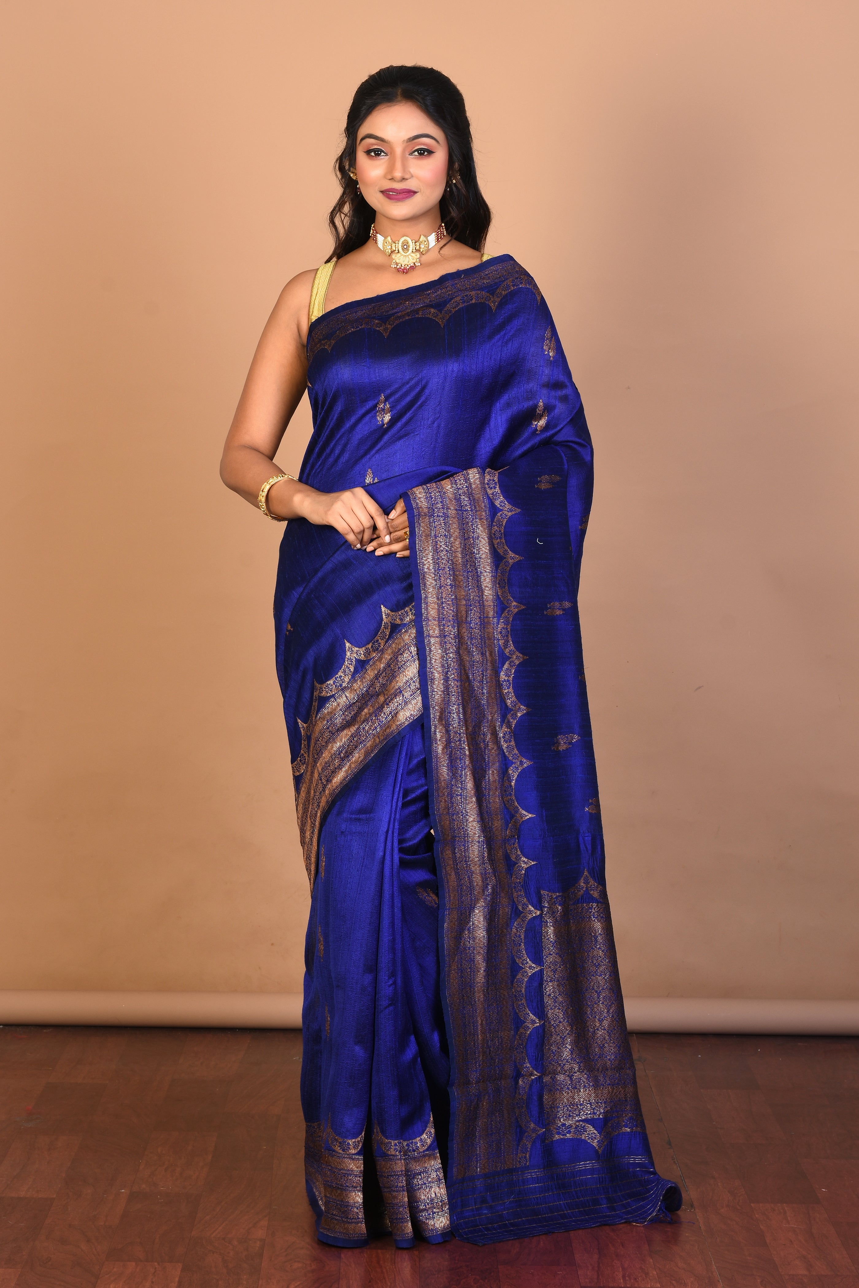 Deep Blue Pure Raw Silk Saree with Blouse Piece - Keya Seth Exclusive