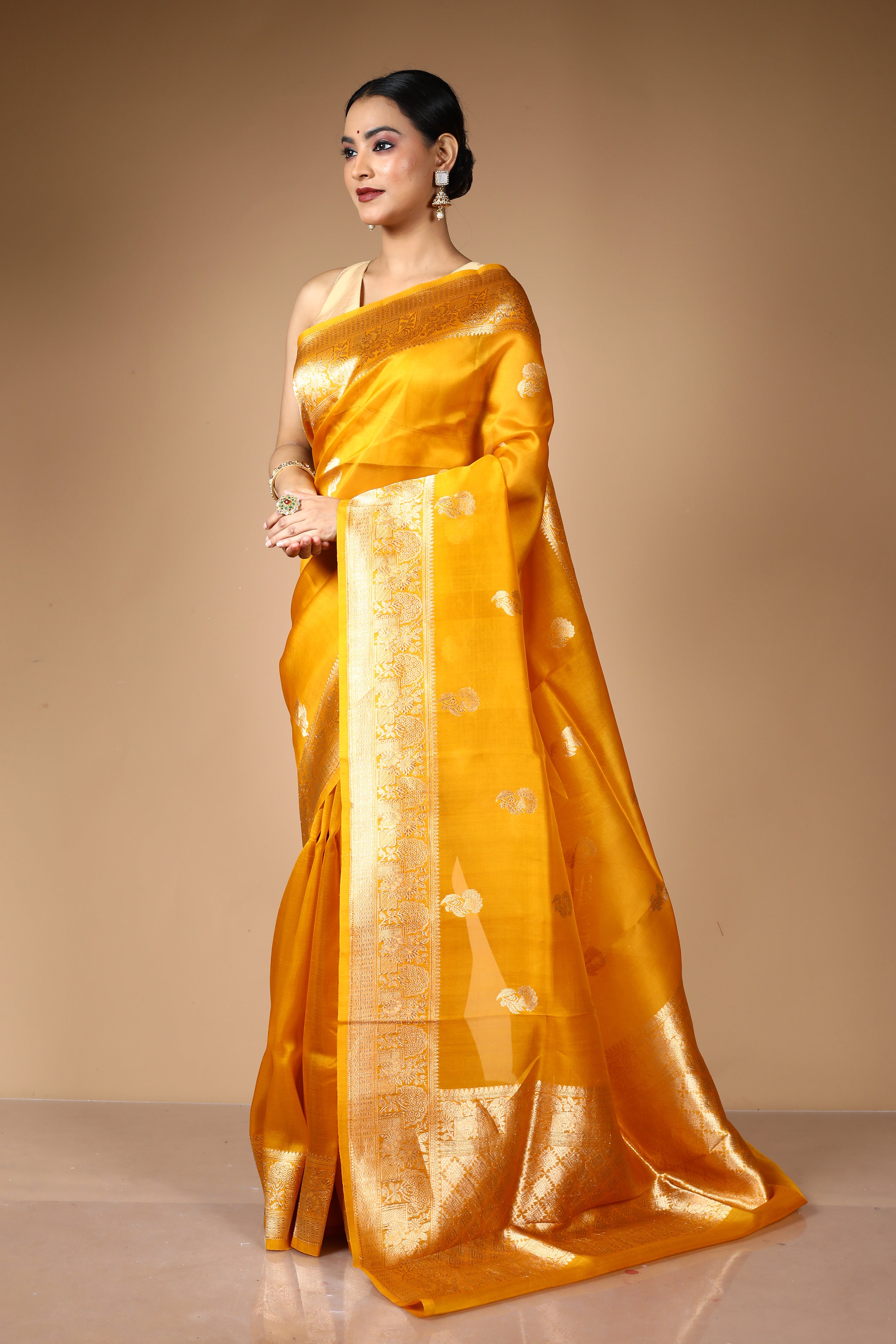 Mustard Pure Kora Saree