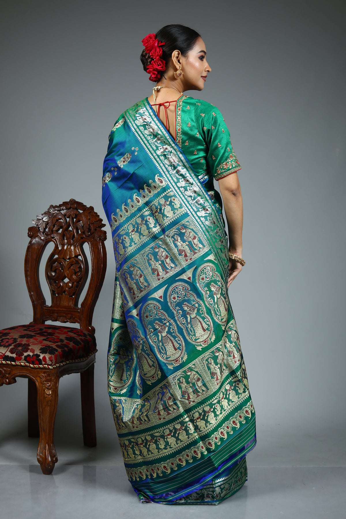 Green Dual Tone Pure Baluchari Saree