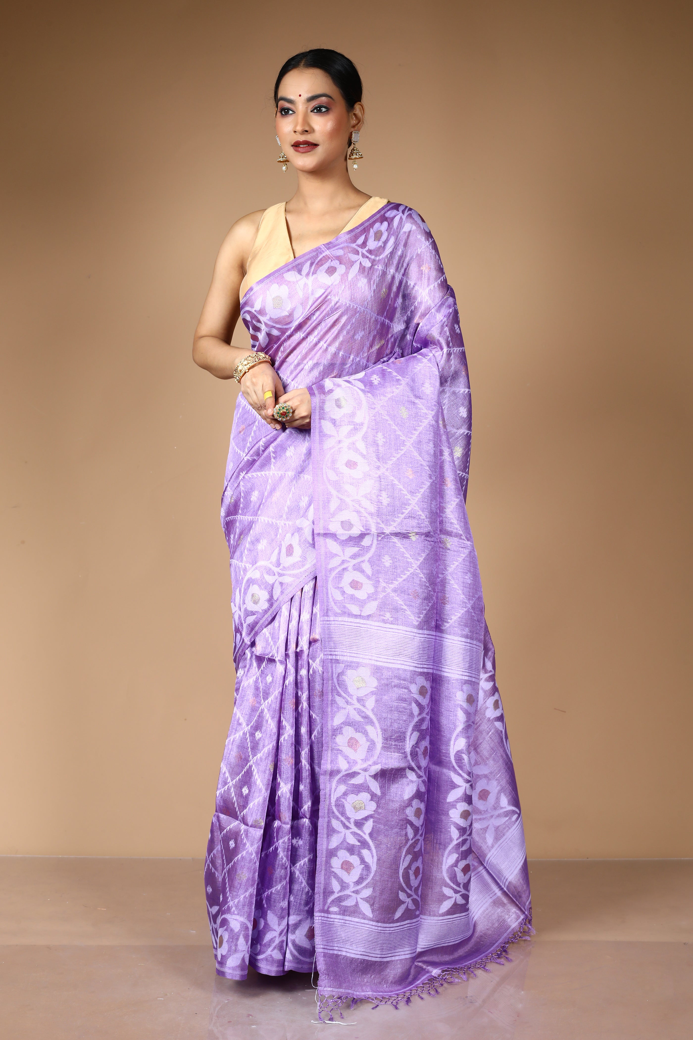 Purple Pure Kora Silk Saree