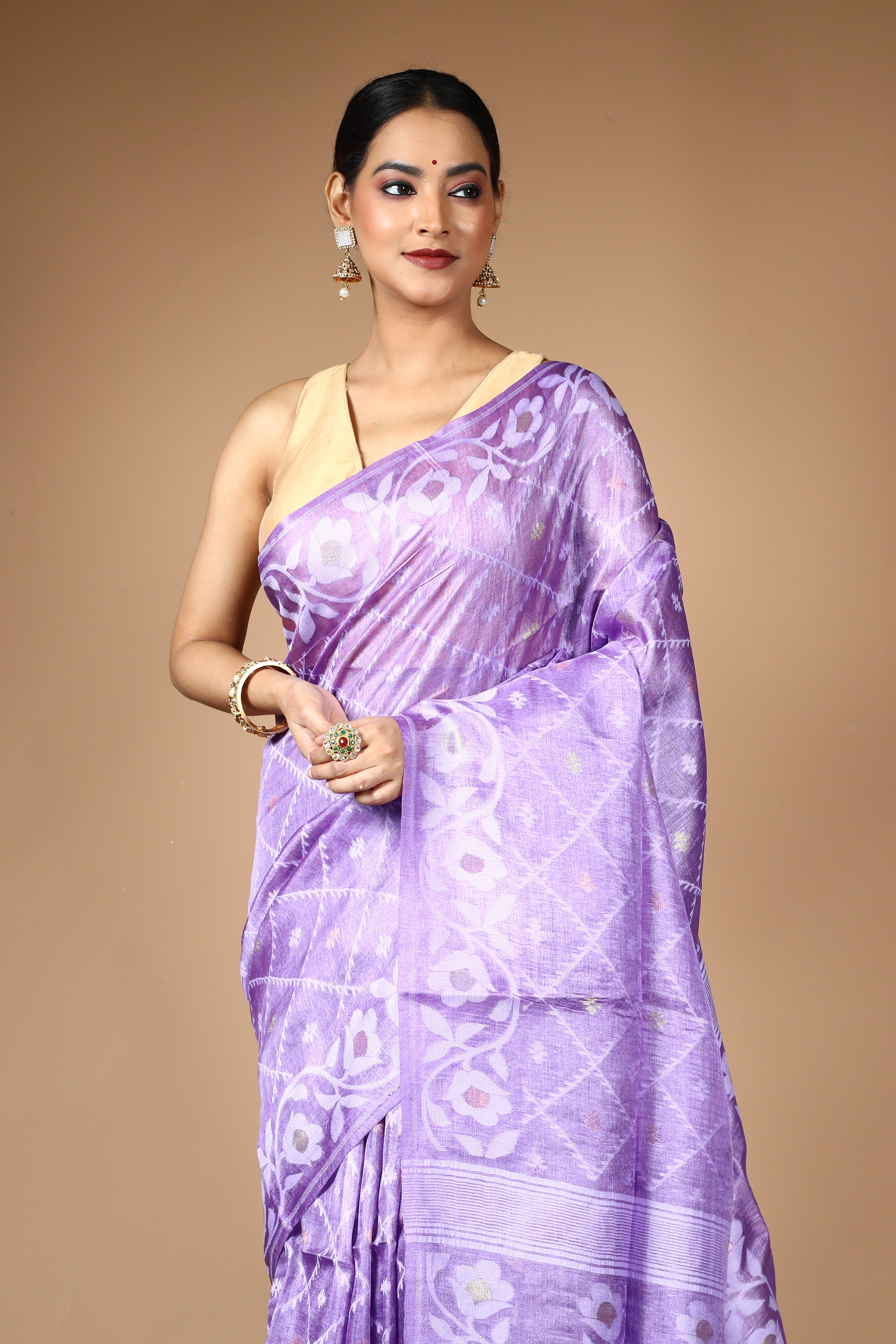 Purple Pure Kora Silk Saree