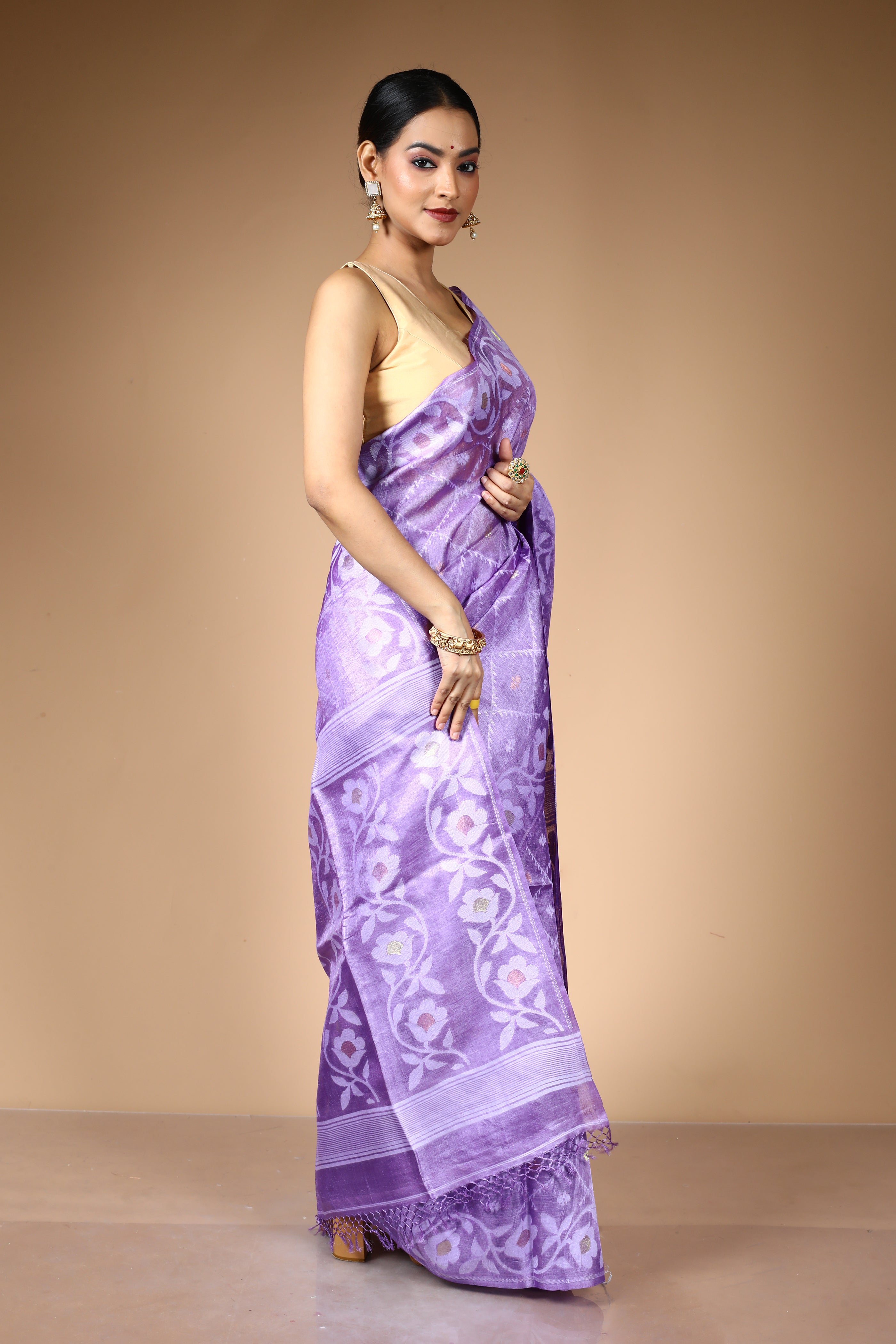 Purple Pure Kora Silk Saree
