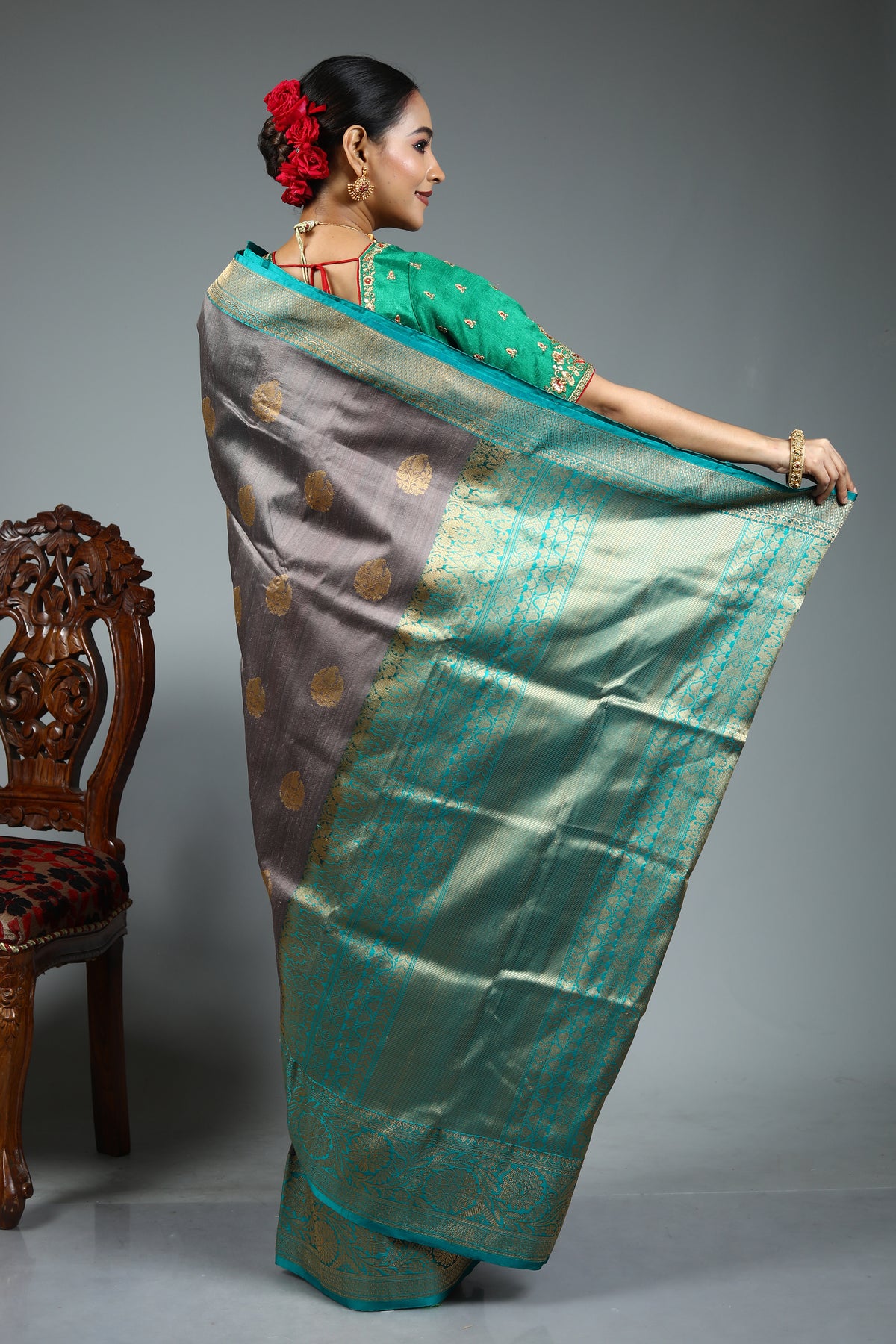 Grey Pure Tussar Banarasi Saree