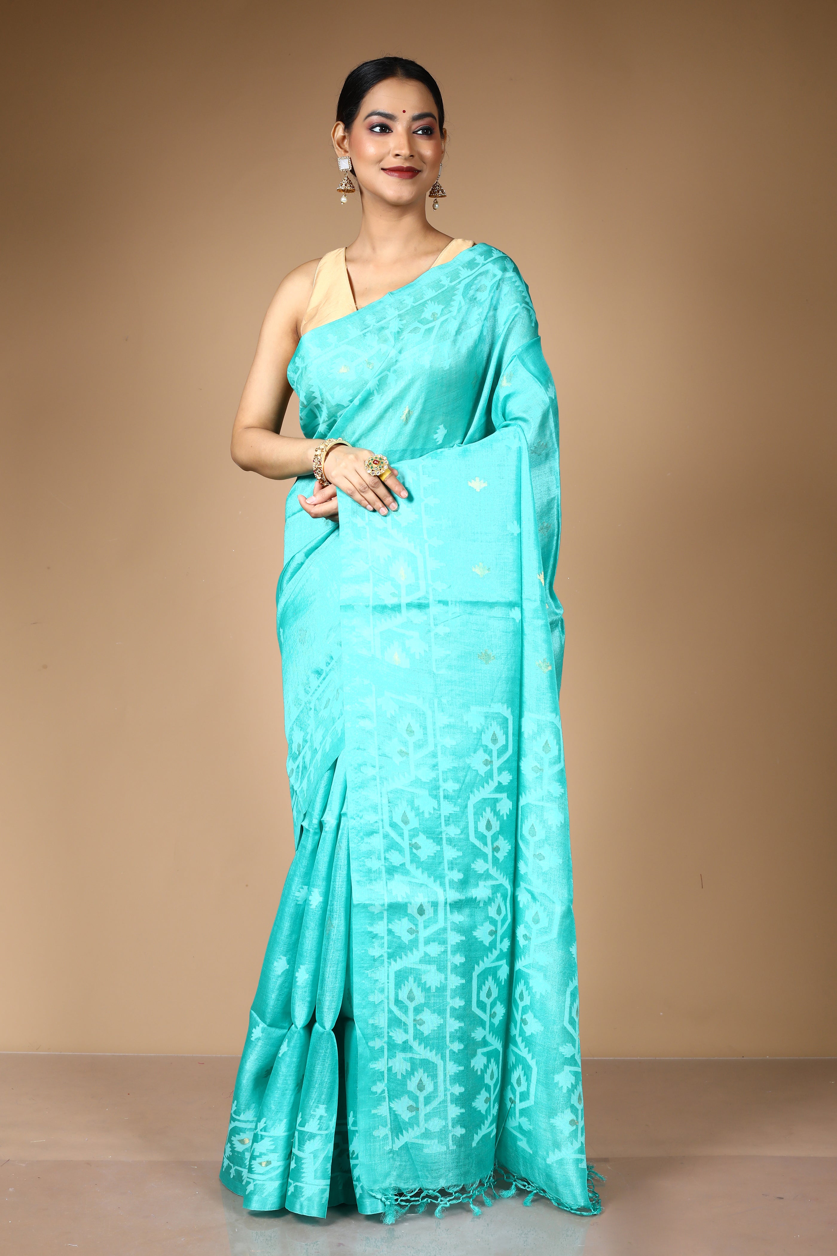 Sea Green Pure Tussar Saree