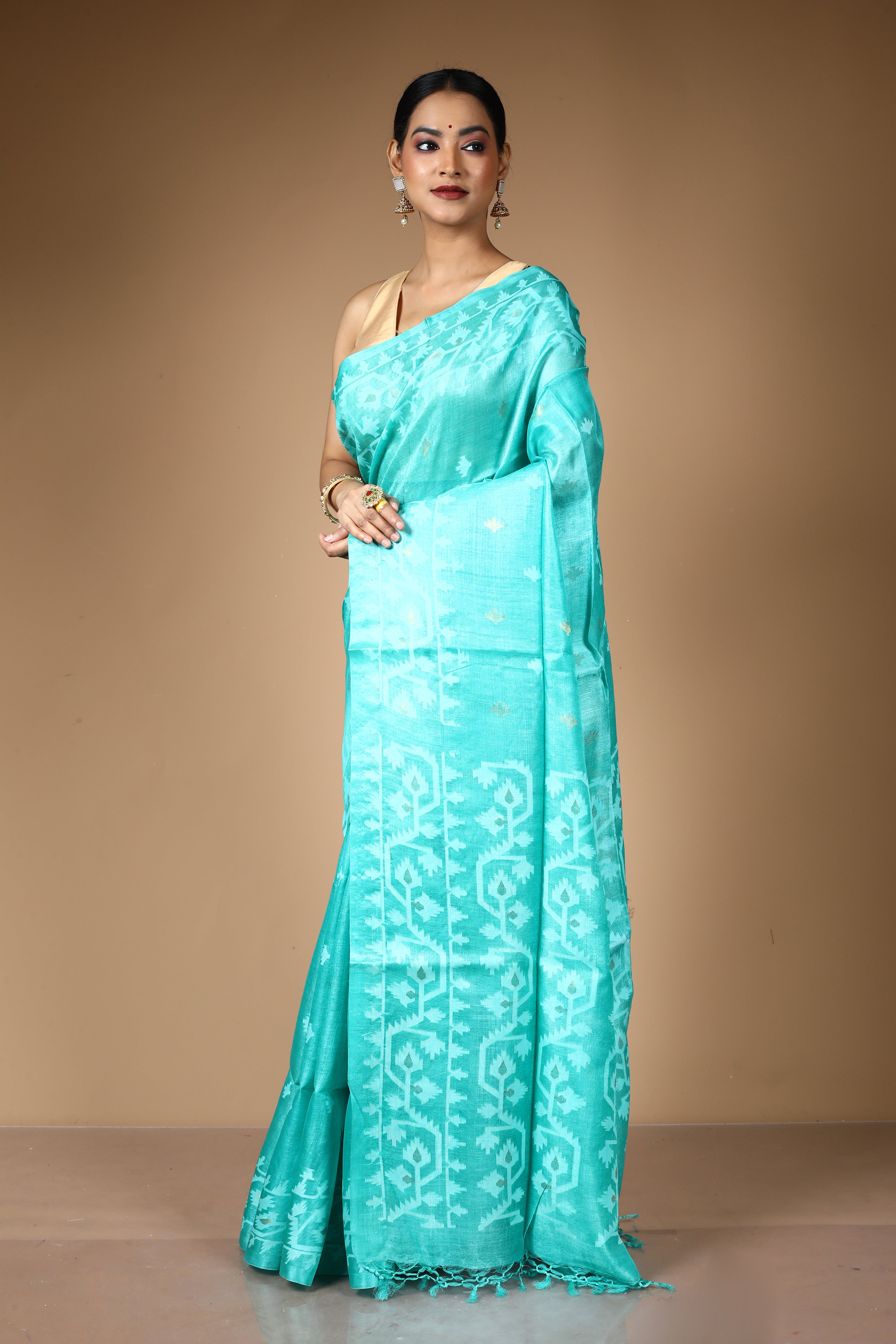 Sea Green Pure Tussar Saree