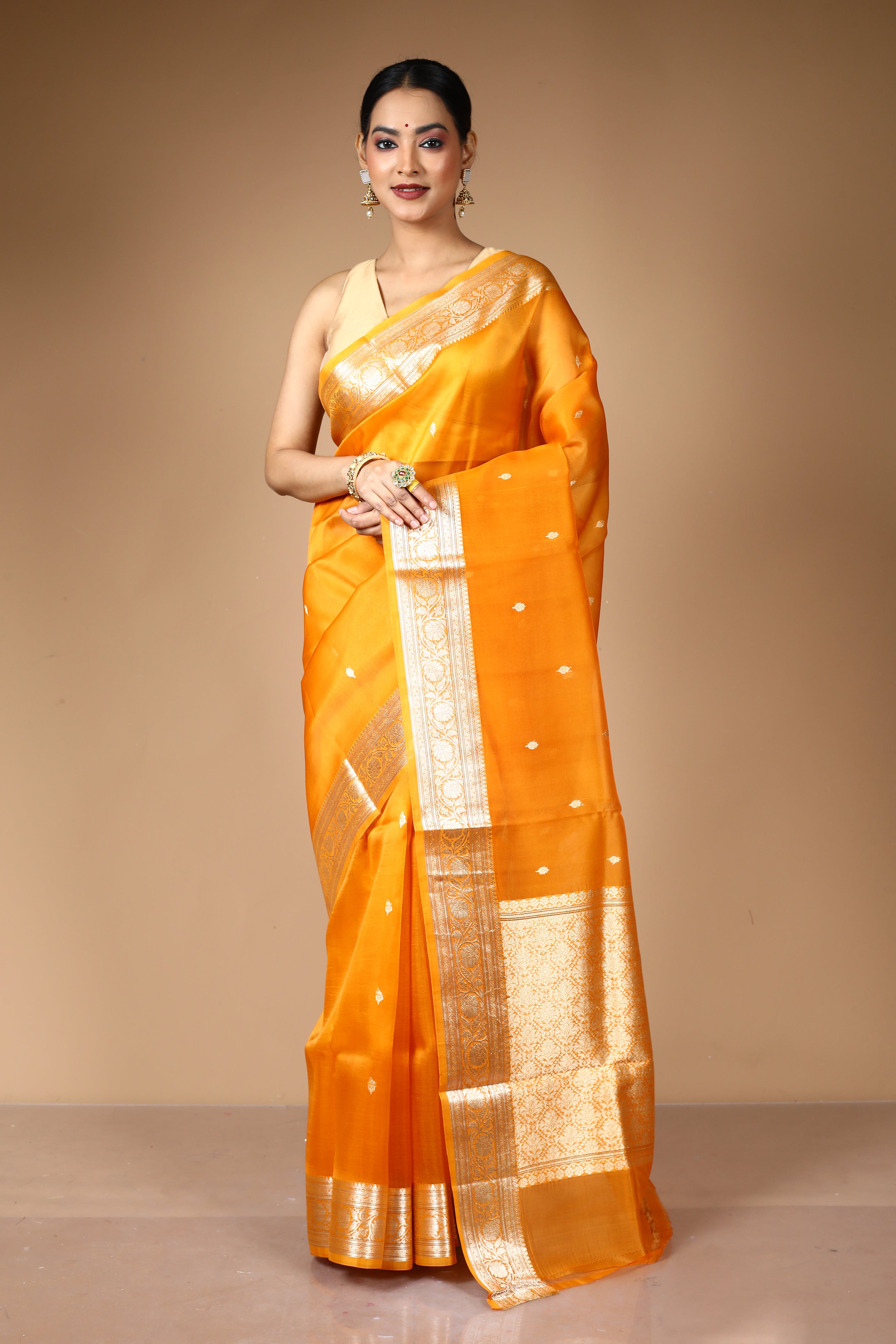 Yellow Pure Kora Silk Saree