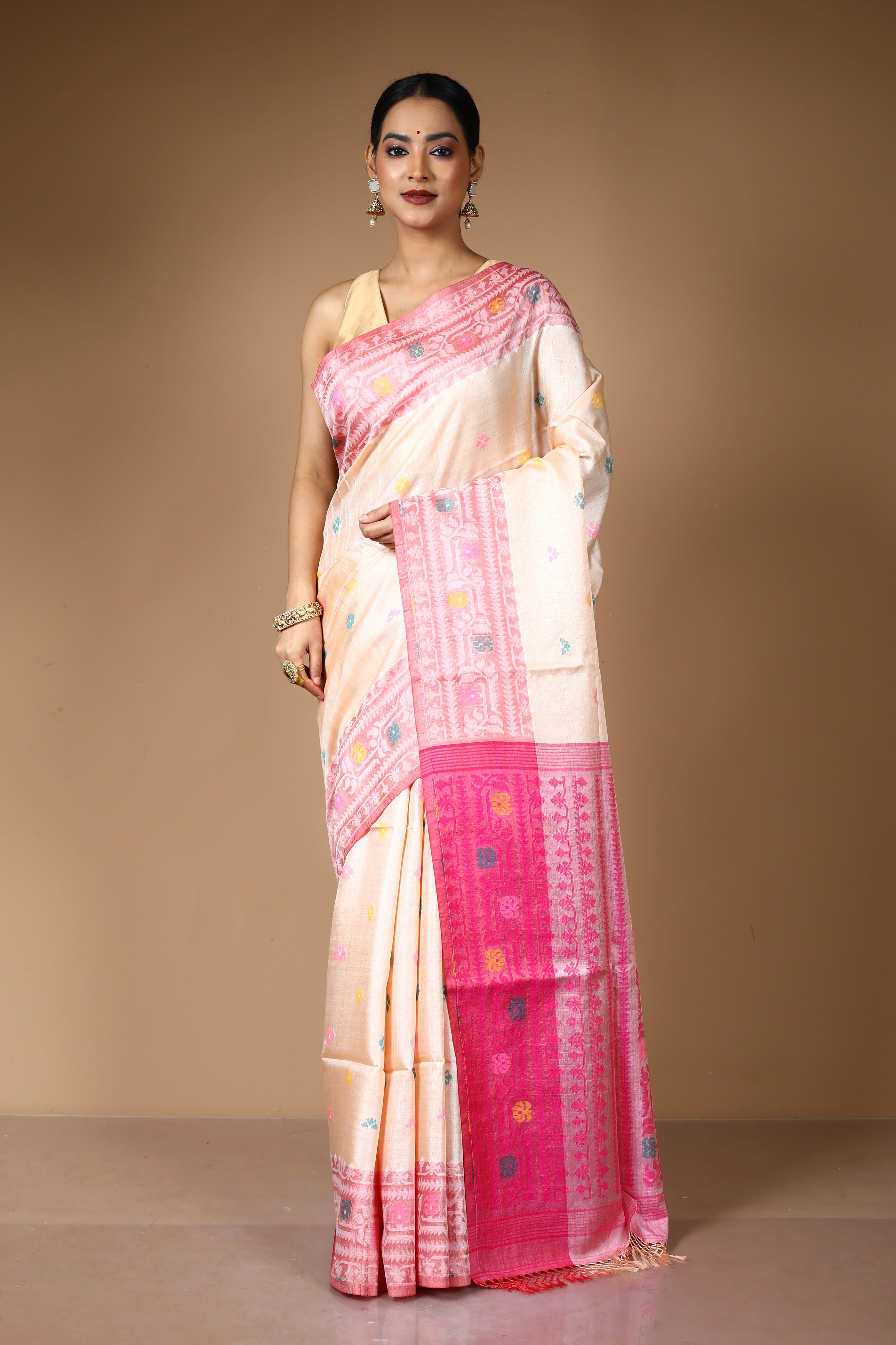 Offwhite Pure Tussar Saree