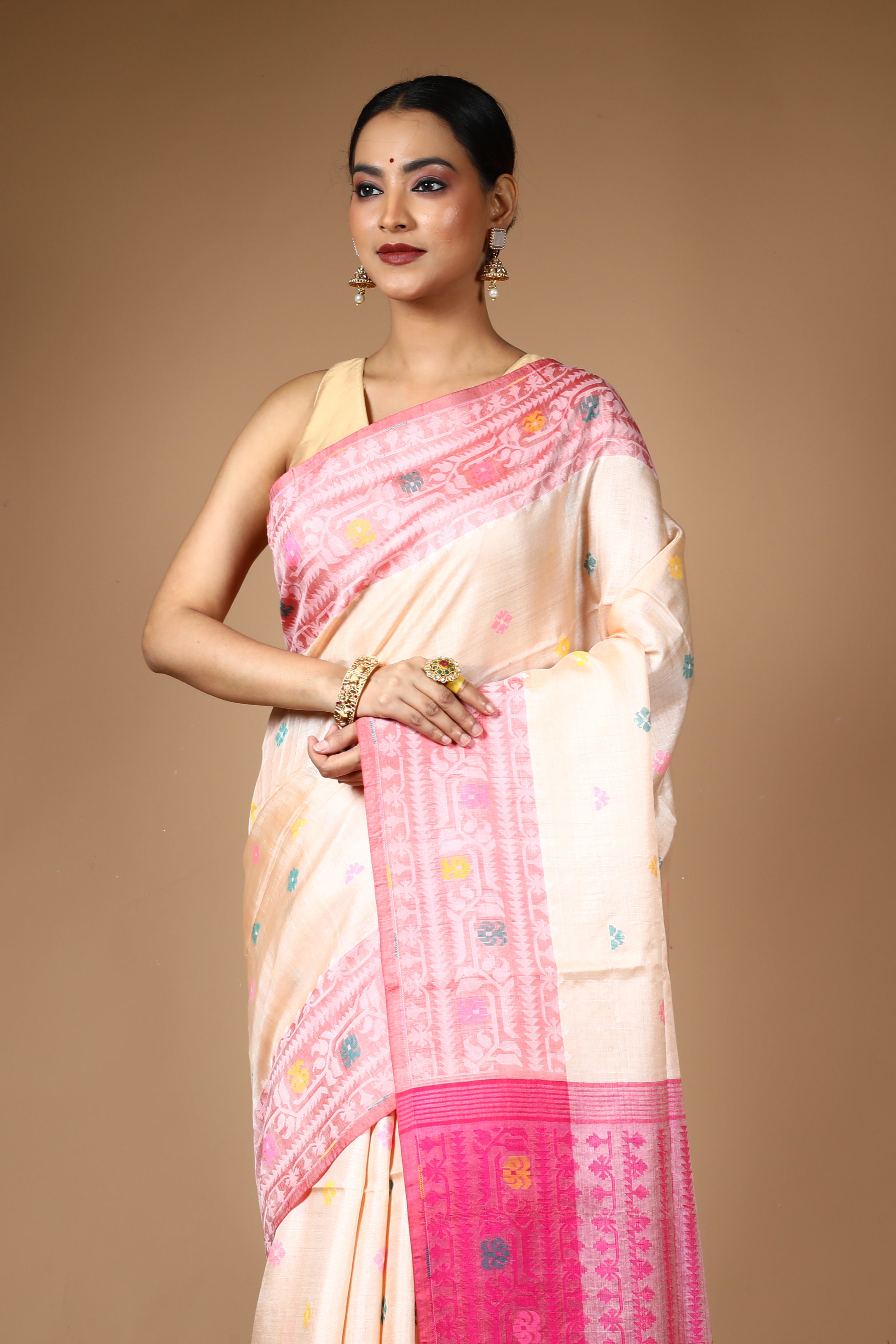 Offwhite Pure Tussar Saree