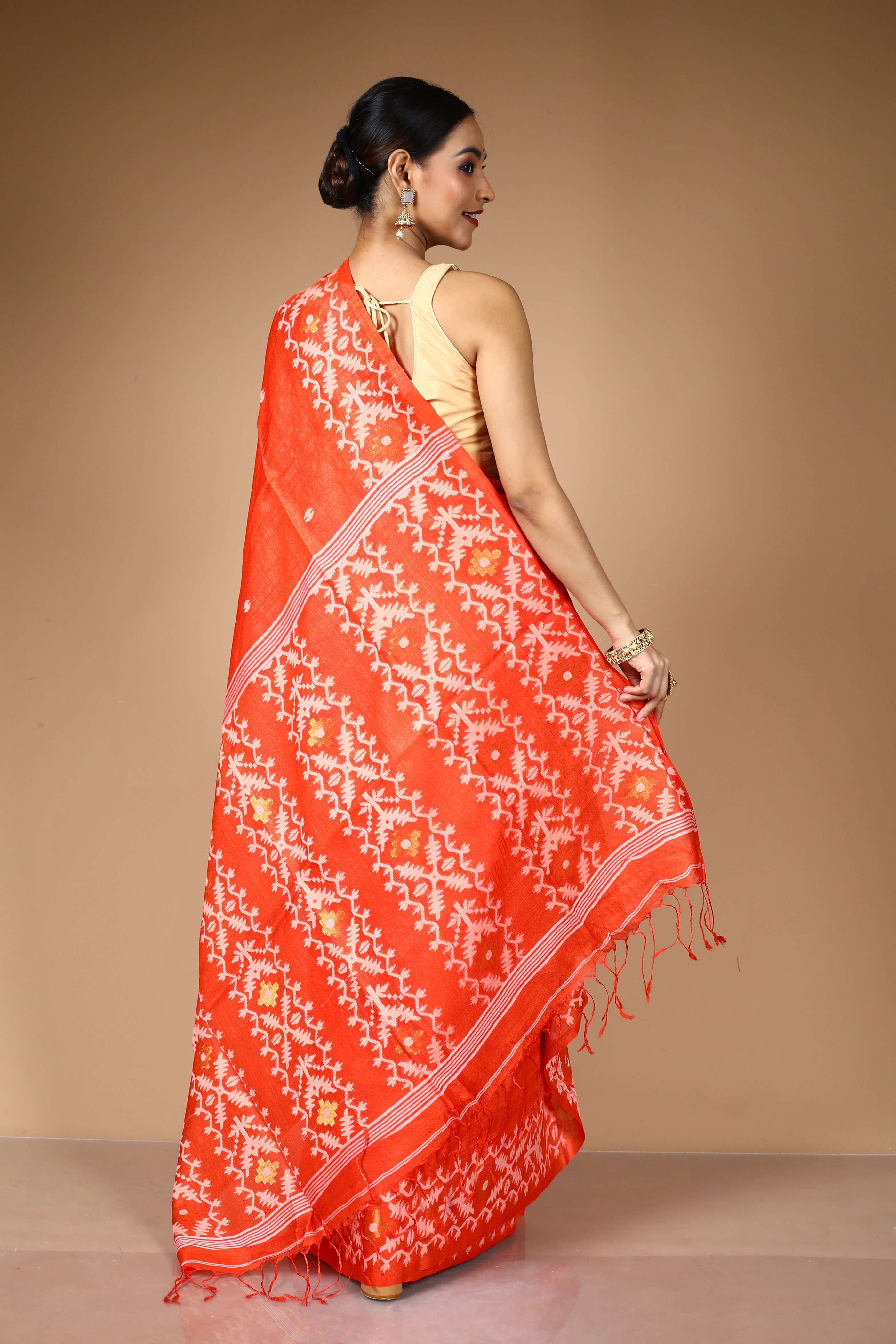Orange Pure Tussar Saree