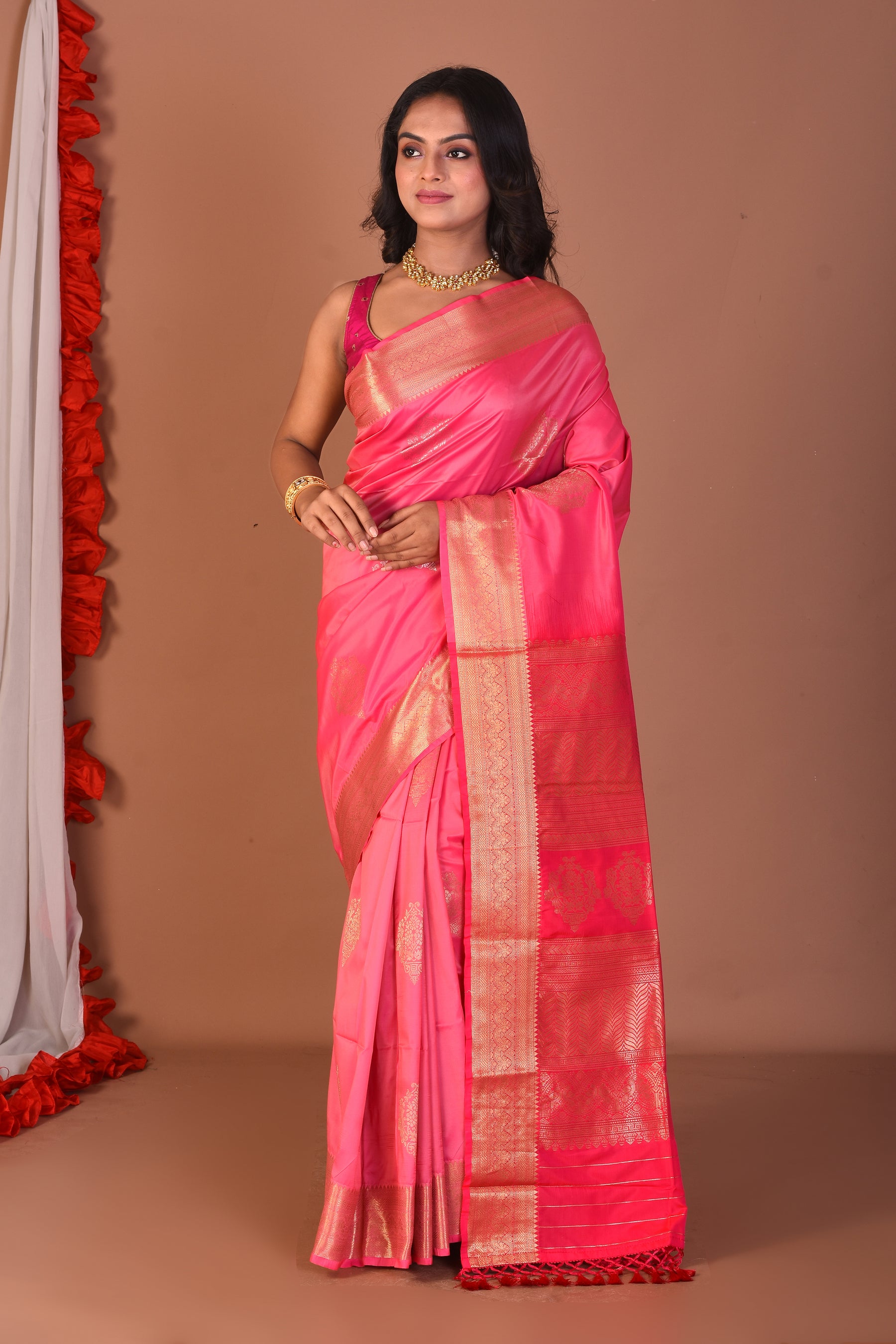 Pink Blended Katan Silk Saree