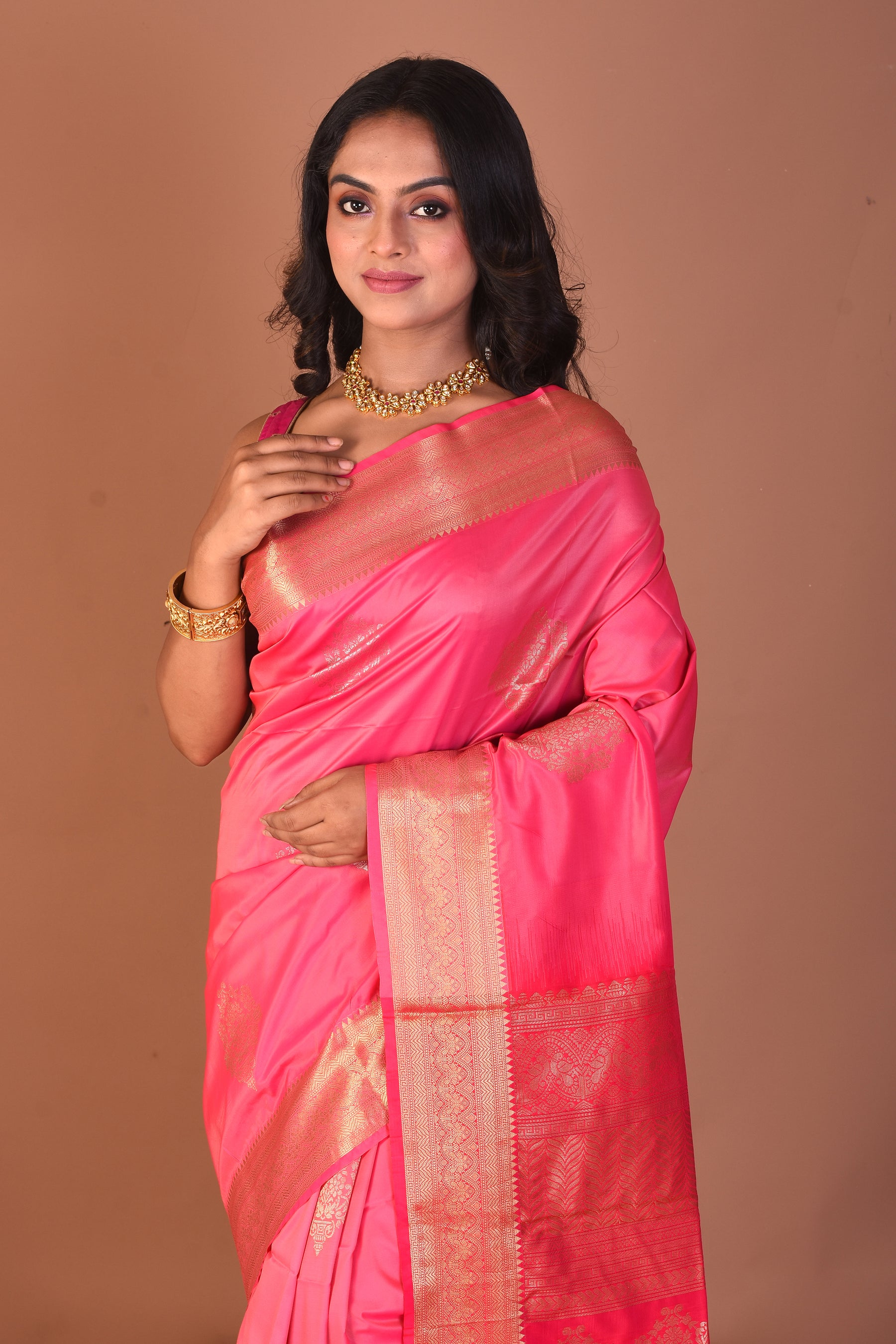 Pink Blended Katan Silk Saree
