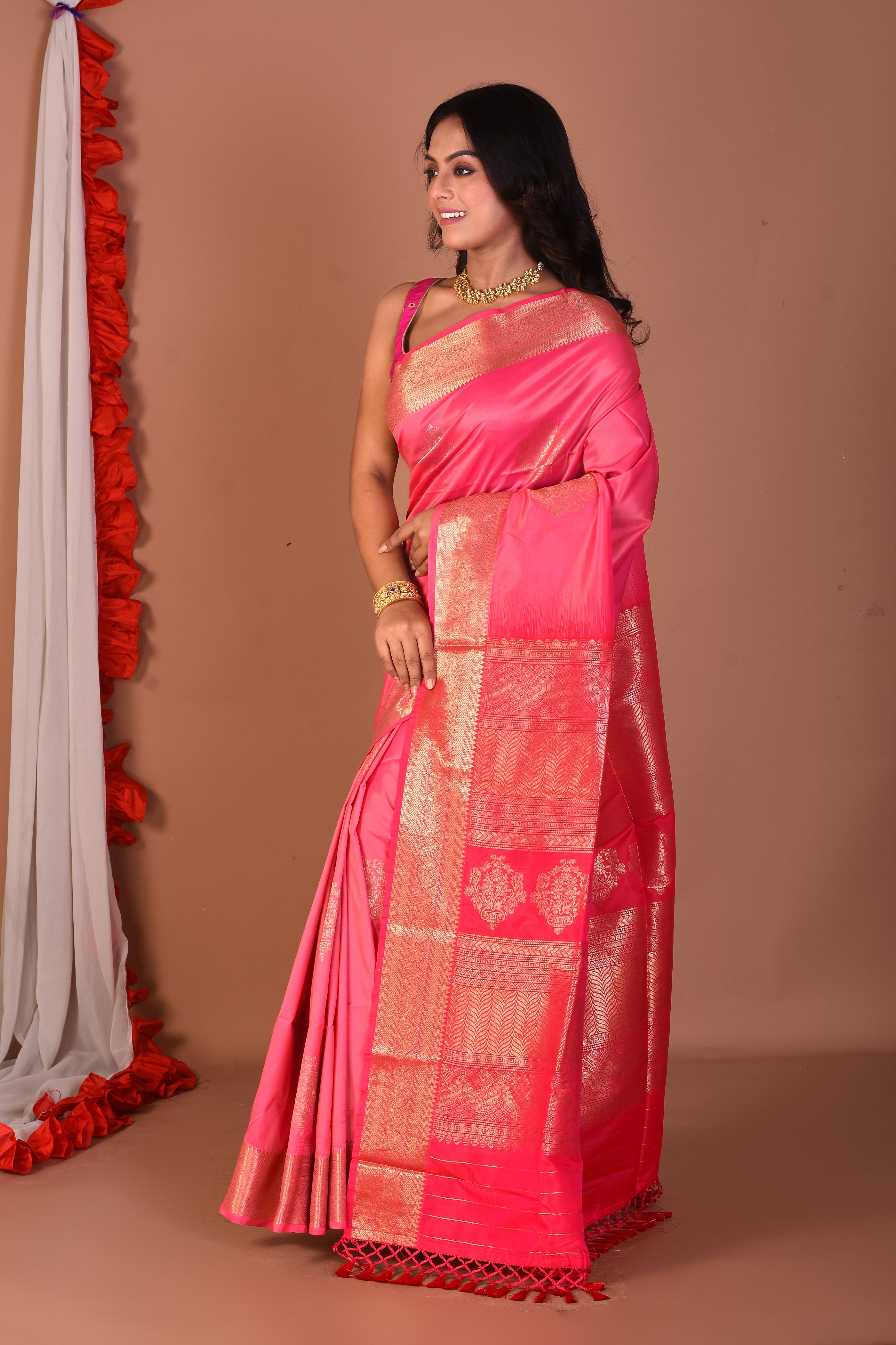 Pink Blended Katan Silk Saree