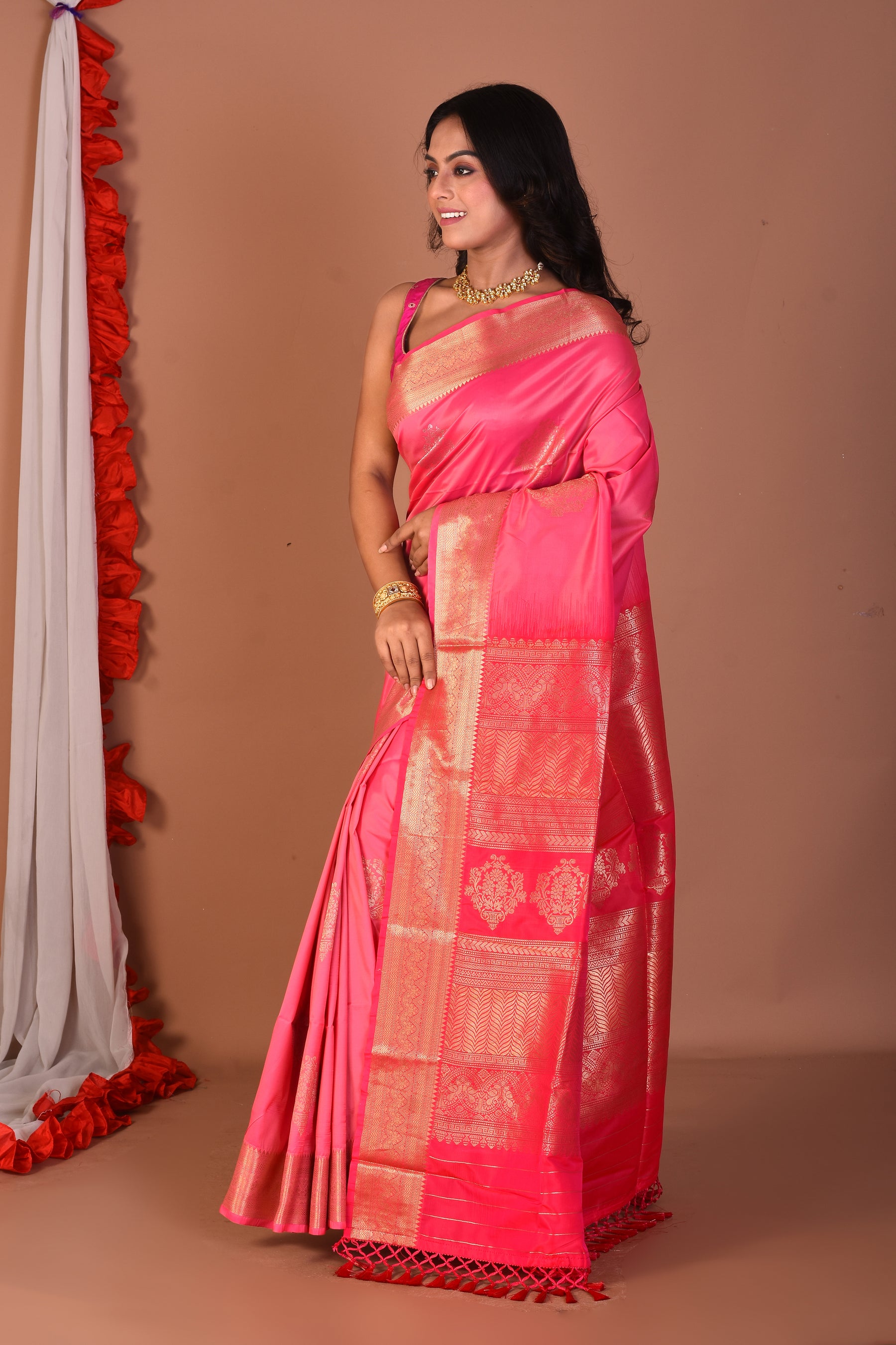 Pink Blended Katan Silk Saree