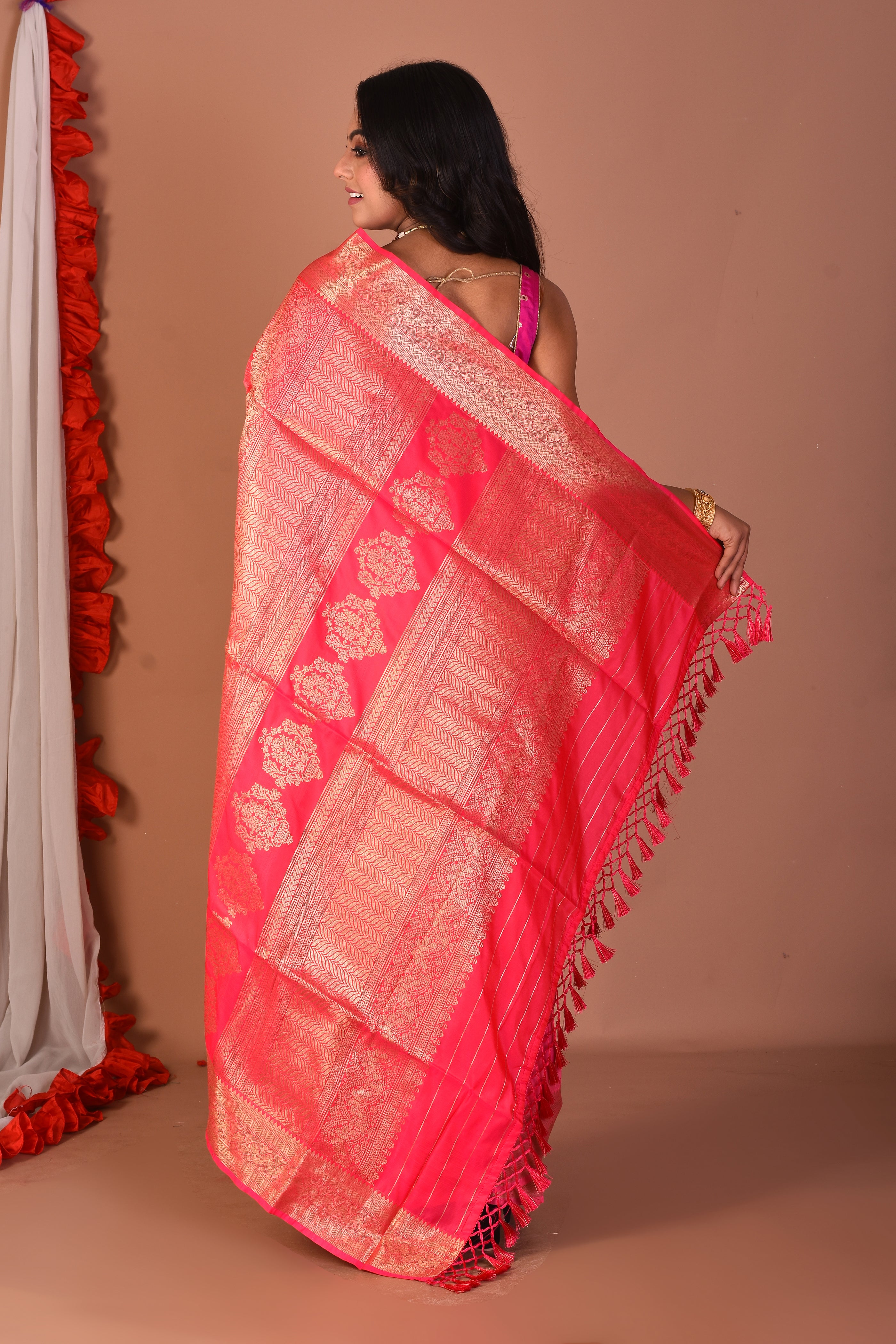 Pink Blended Katan Silk Saree