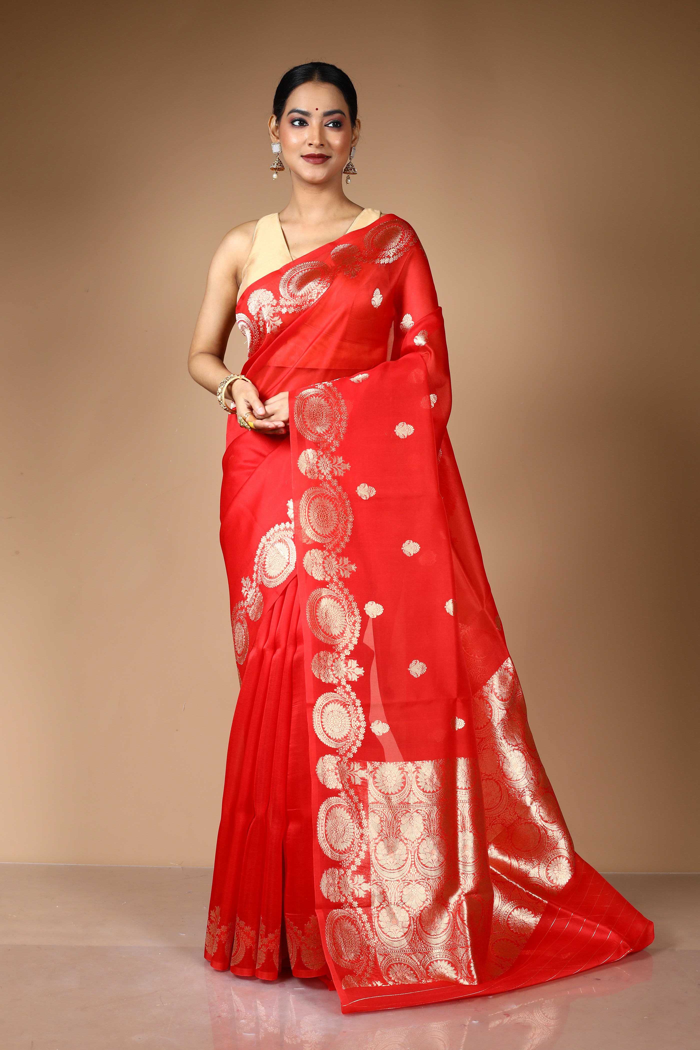 Red Pure Kora Silk Saree