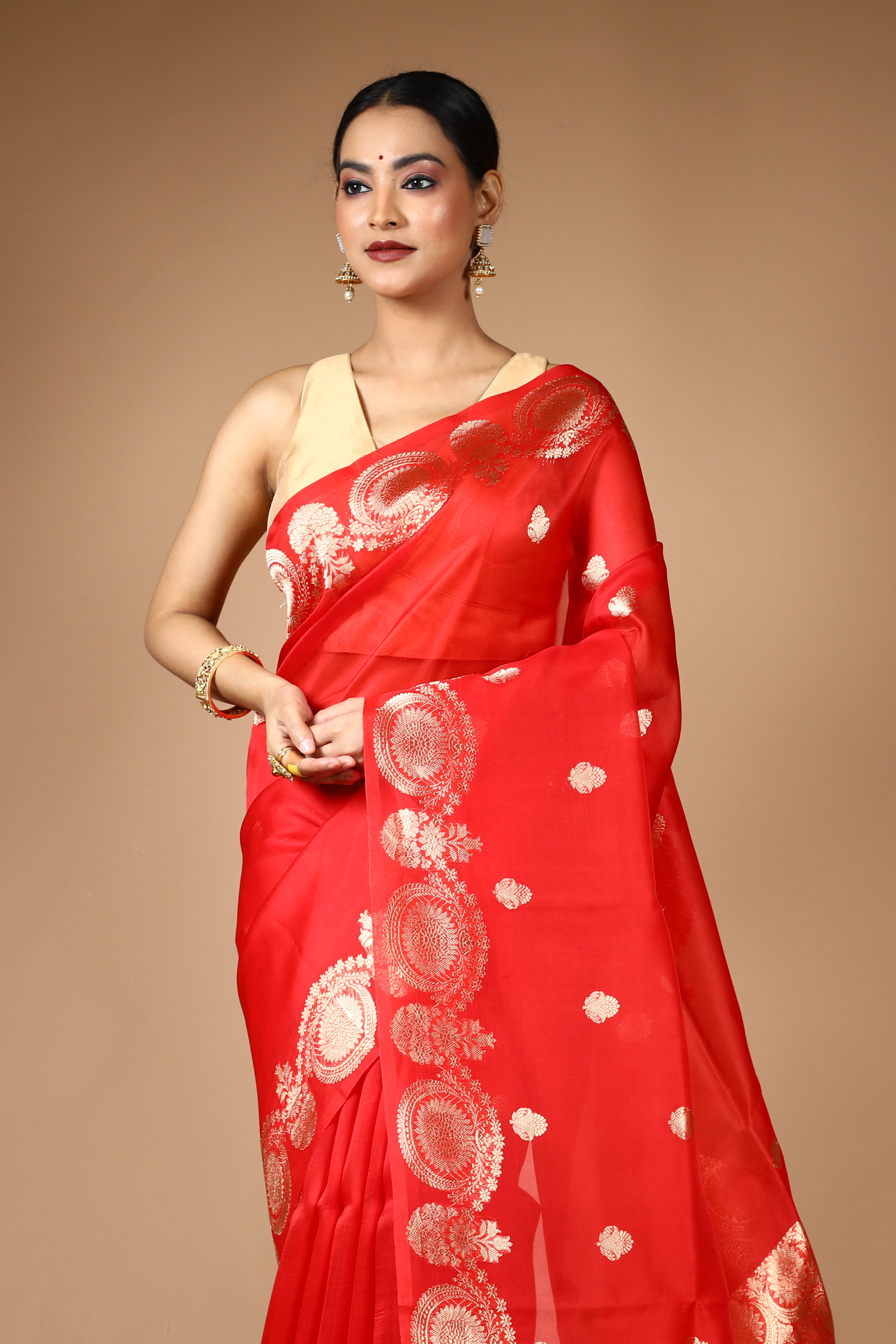 Red Pure Kora Silk Saree
